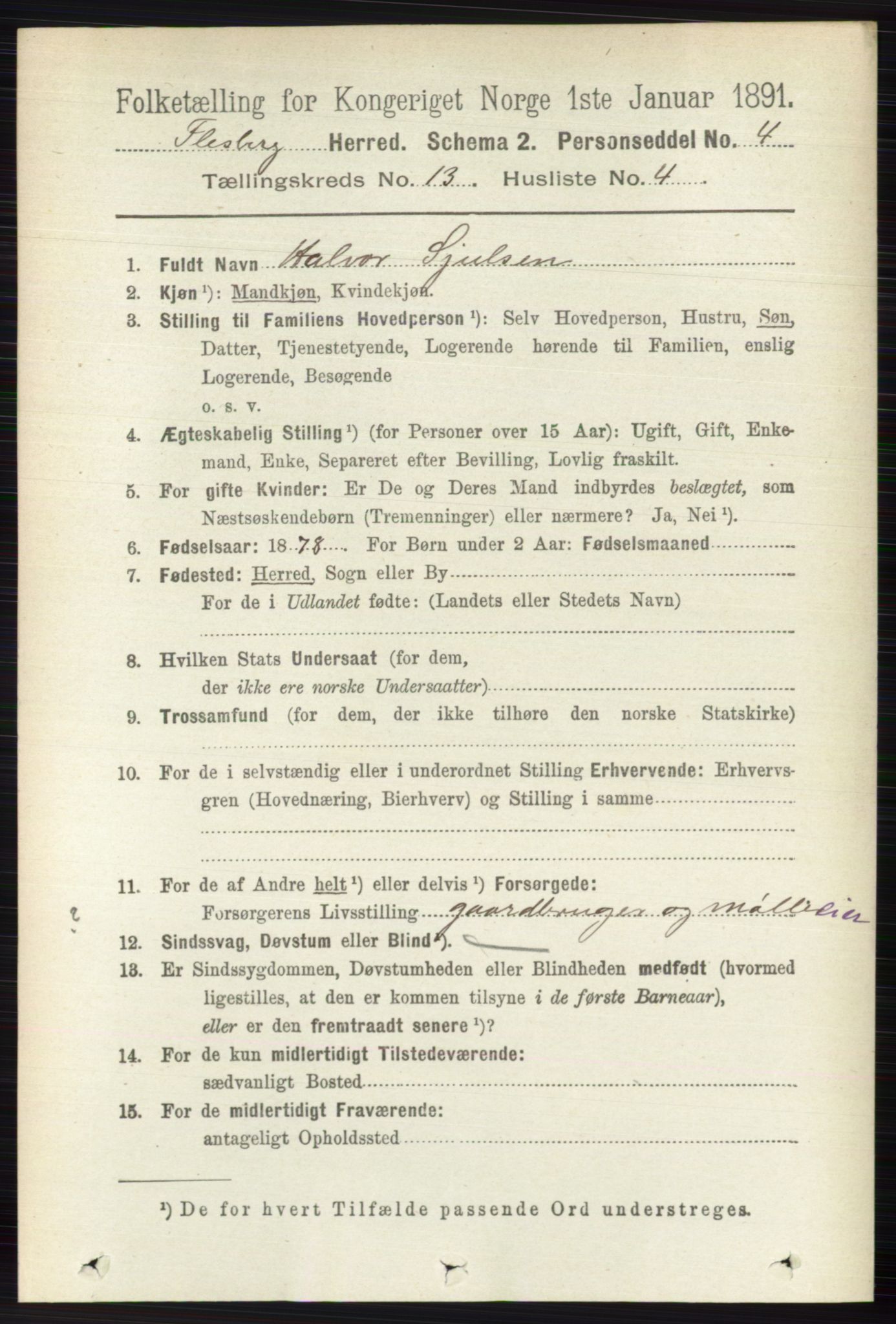 RA, 1891 census for 0631 Flesberg, 1891, p. 2241