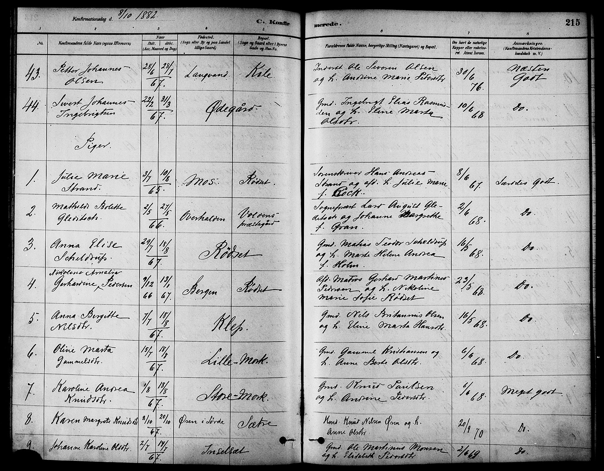 Ministerialprotokoller, klokkerbøker og fødselsregistre - Møre og Romsdal, AV/SAT-A-1454/511/L0141: Parish register (official) no. 511A08, 1878-1890, p. 215