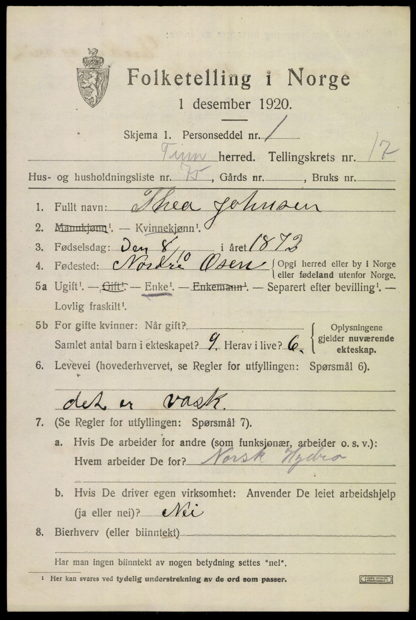 SAKO, 1920 census for Tinn, 1920, p. 20386