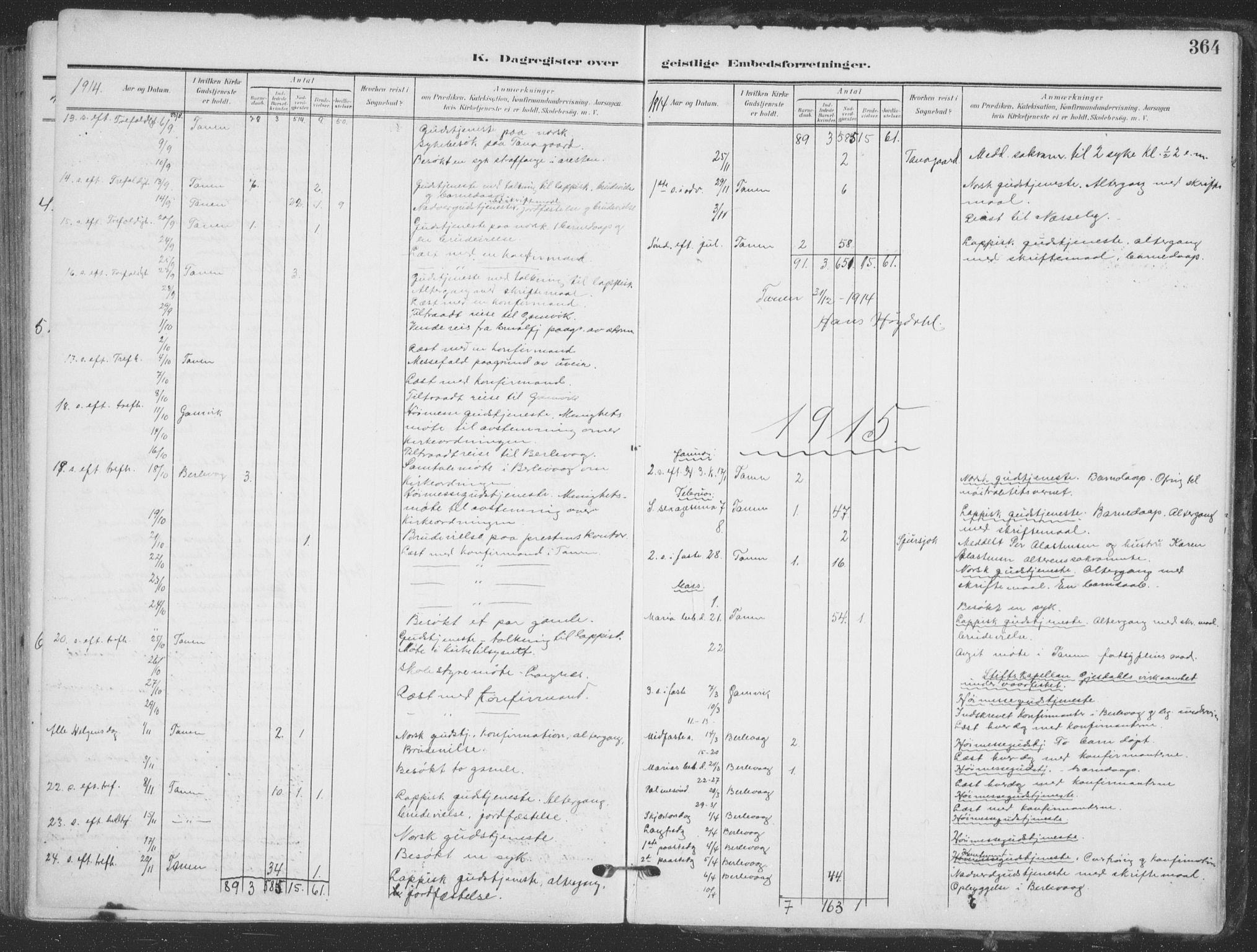 Tana sokneprestkontor, AV/SATØ-S-1334/H/Ha/L0007kirke: Parish register (official) no. 7, 1904-1918, p. 364