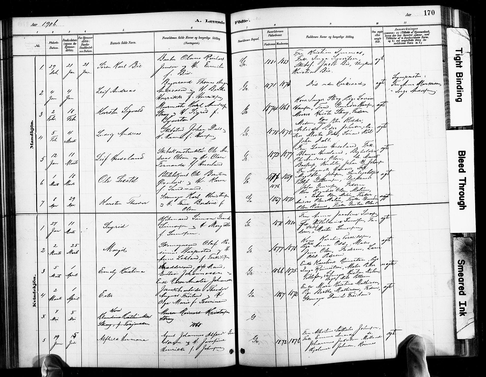 Grimstad sokneprestkontor, SAK/1111-0017/F/Fb/L0001: Parish register (copy) no. B 1, 1881-1922, p. 170