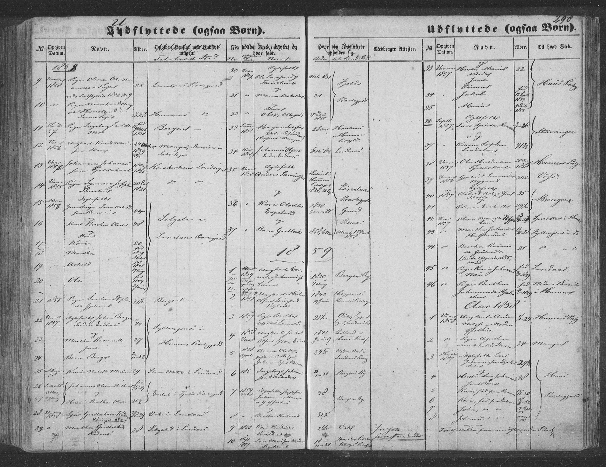 Hosanger sokneprestembete, AV/SAB-A-75801/H/Haa: Parish register (official) no. A 8, 1849-1863, p. 298