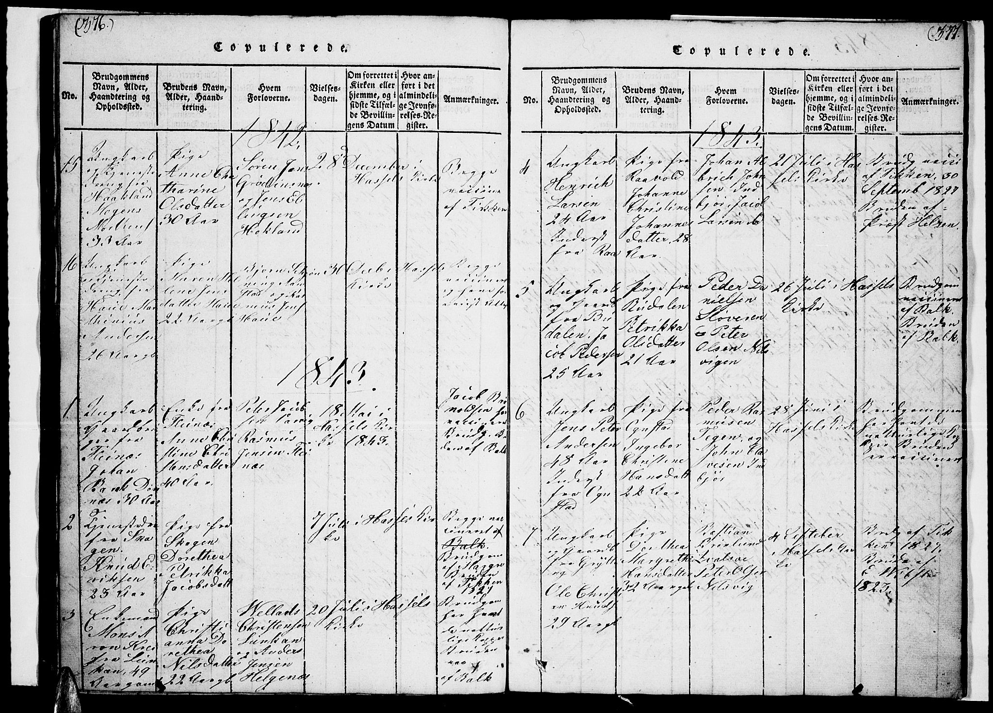 Ministerialprotokoller, klokkerbøker og fødselsregistre - Nordland, SAT/A-1459/888/L1263: Parish register (copy) no. 888C02 /1, 1820-1850, p. 376-377