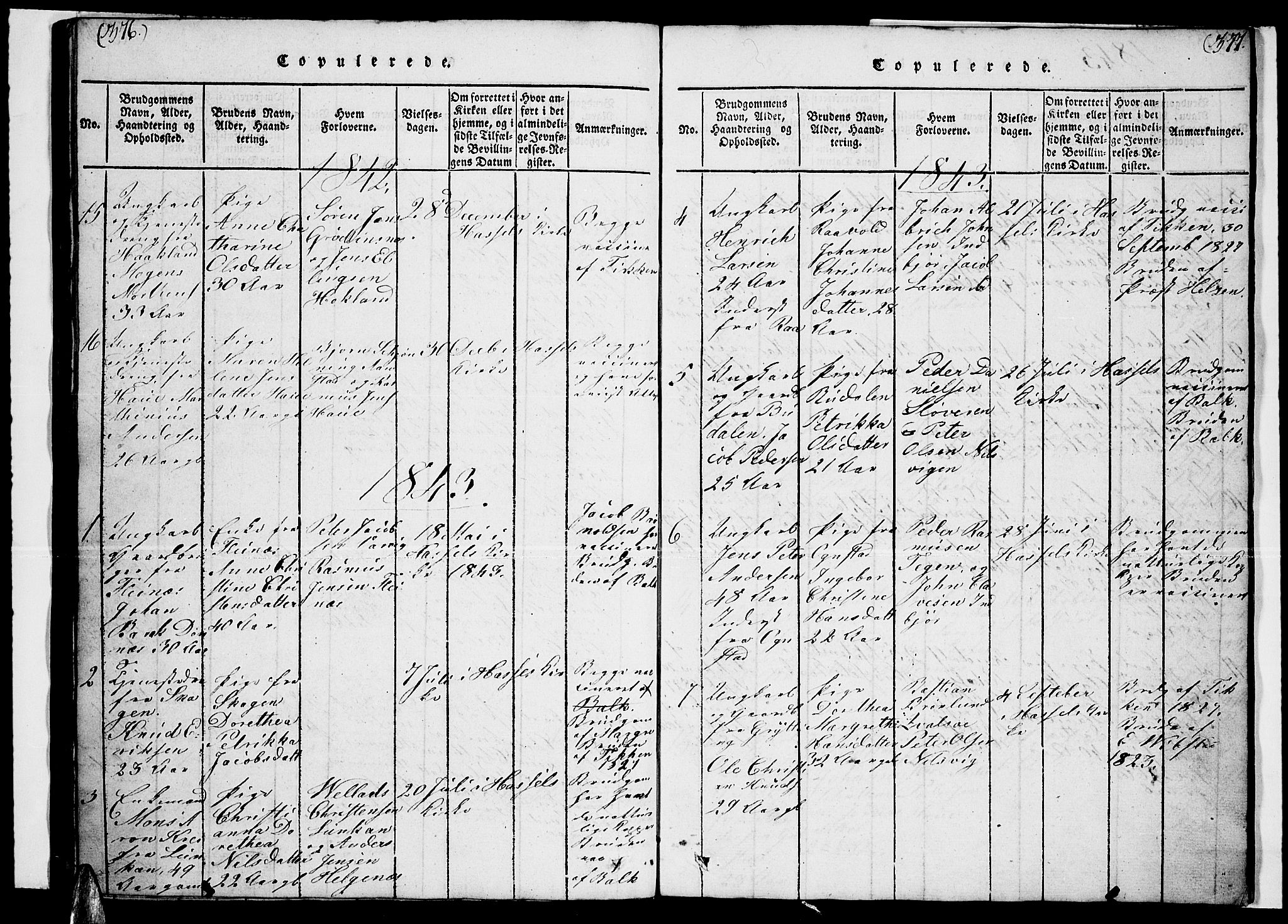 Ministerialprotokoller, klokkerbøker og fødselsregistre - Nordland, AV/SAT-A-1459/888/L1263: Parish register (copy) no. 888C02 /1, 1820-1850, p. 376-377