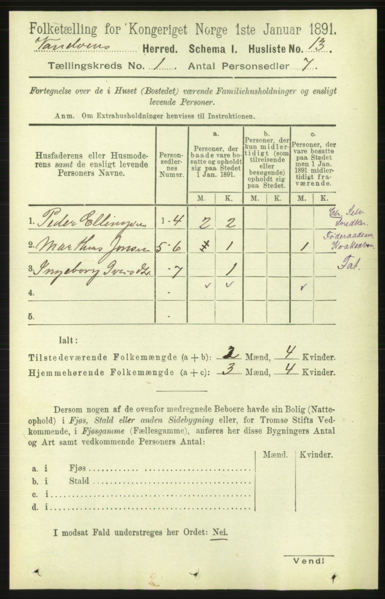 RA, 1891 census for 1511 Vanylven, 1891, p. 33