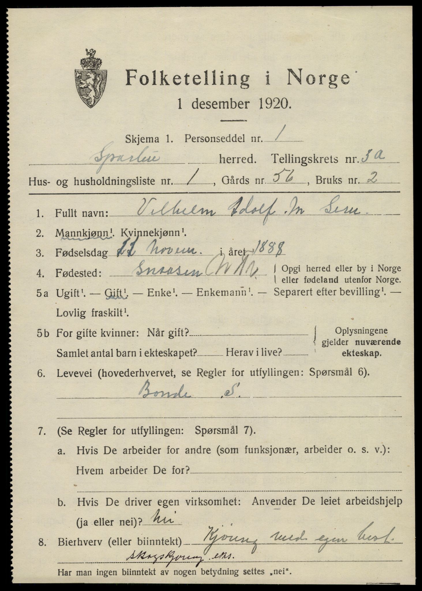 SAT, 1920 census for Sparbu, 1920, p. 4173