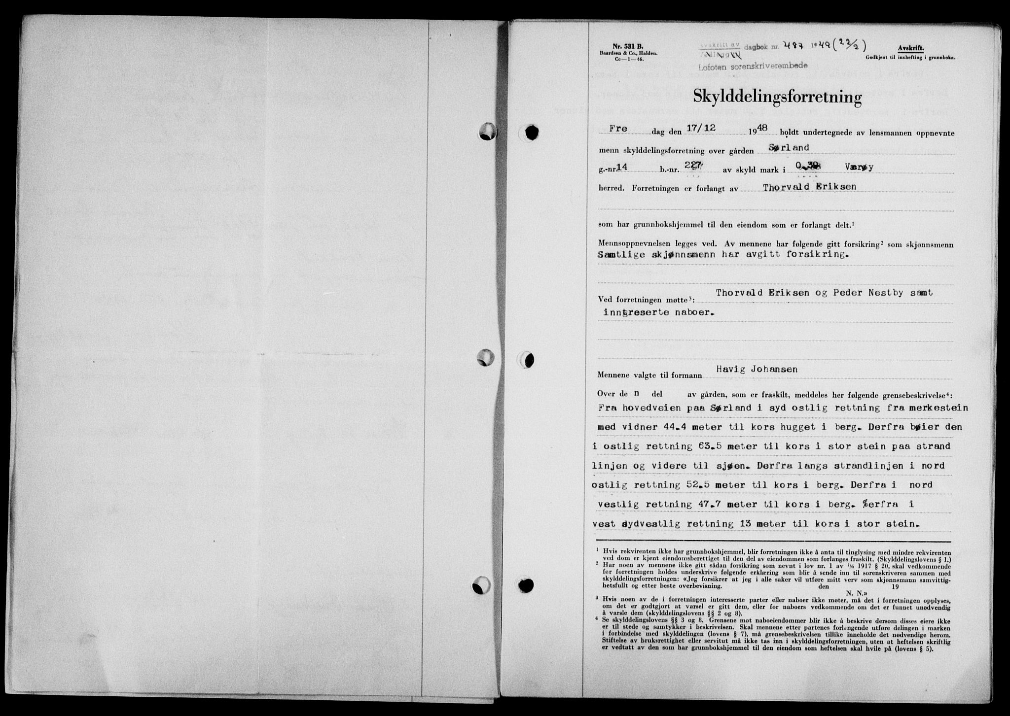 Lofoten sorenskriveri, SAT/A-0017/1/2/2C/L0020a: Mortgage book no. 20a, 1948-1949, Diary no: : 487/1949