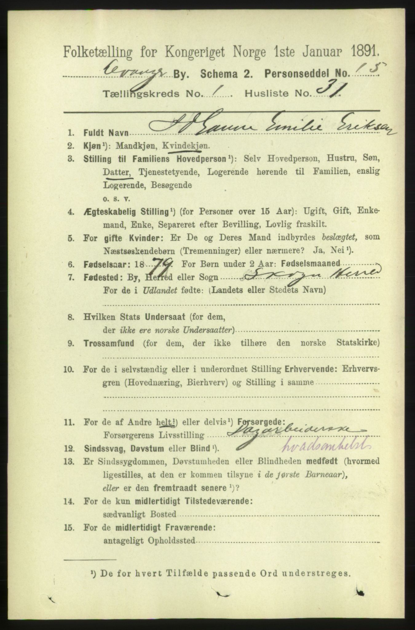 RA, 1891 census for 1701 Levanger, 1891, p. 405