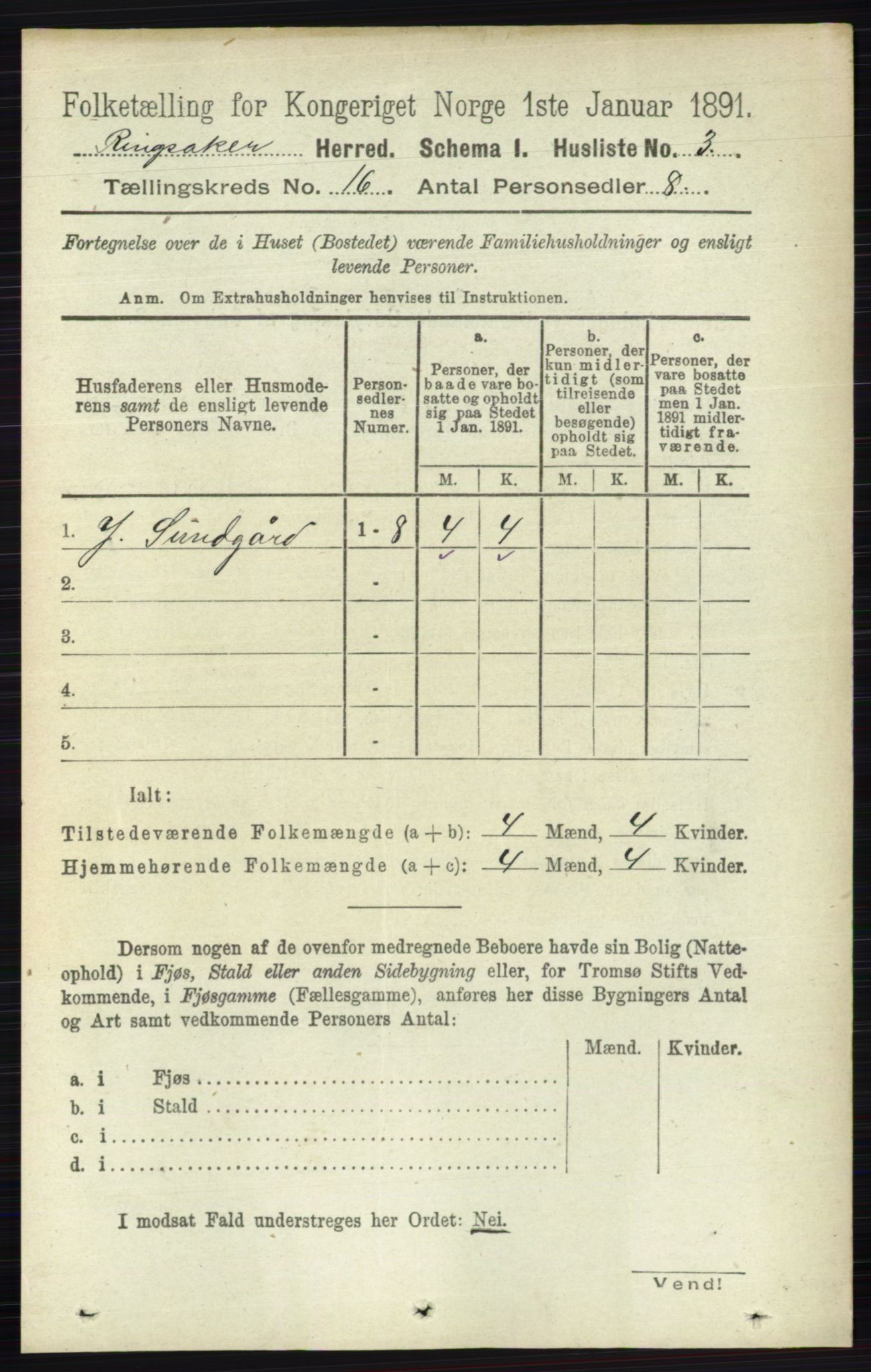 RA, 1891 census for 0412 Ringsaker, 1891, p. 8989