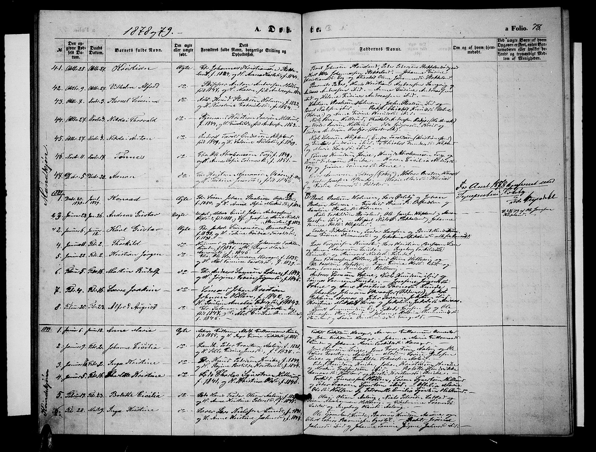 Søgne sokneprestkontor, SAK/1111-0037/F/Fb/Fbb/L0004: Parish register (copy) no. B 4, 1864-1883, p. 78