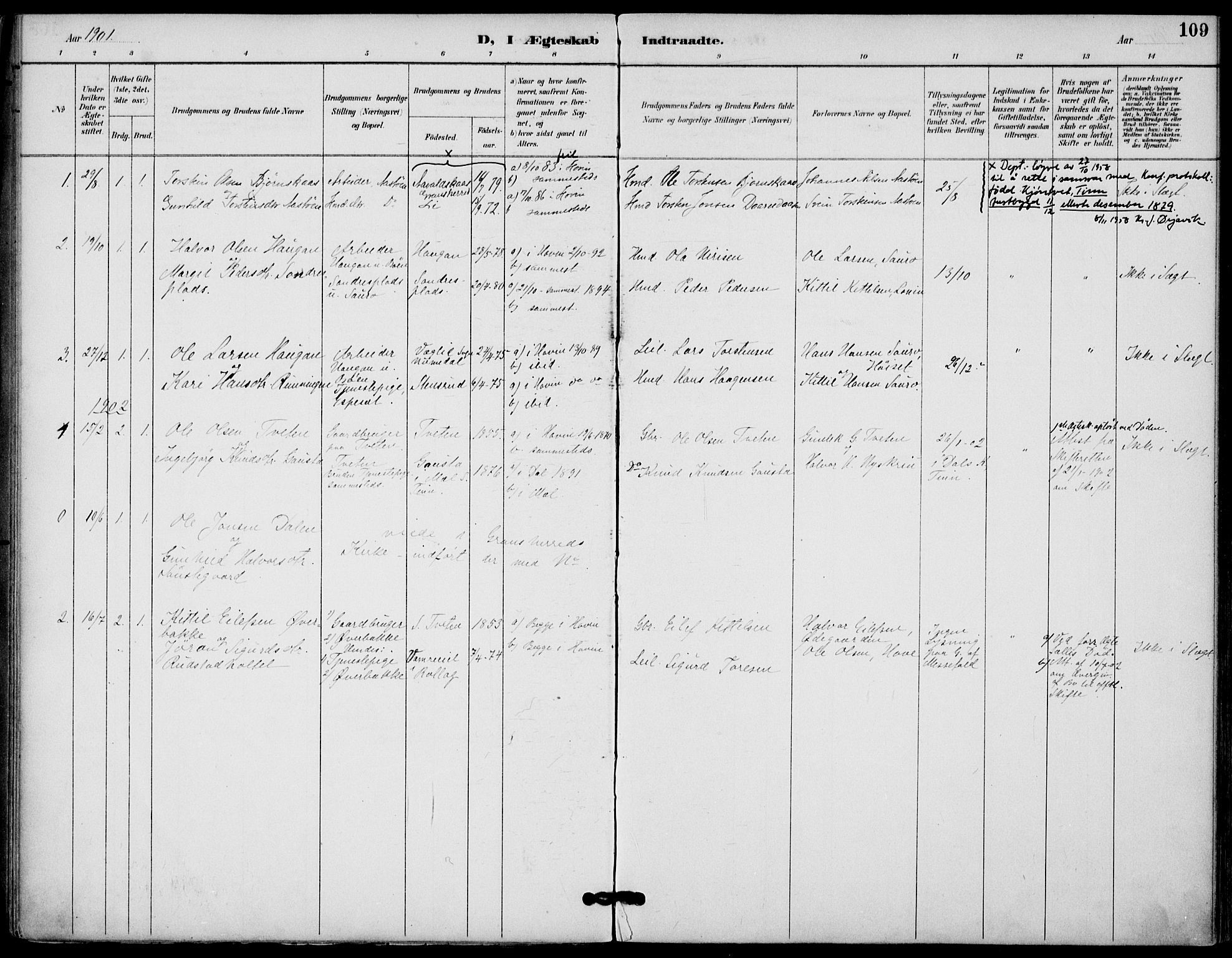 Gransherad kirkebøker, SAKO/A-267/F/Fb/L0005: Parish register (official) no. II 5, 1887-1916, p. 109