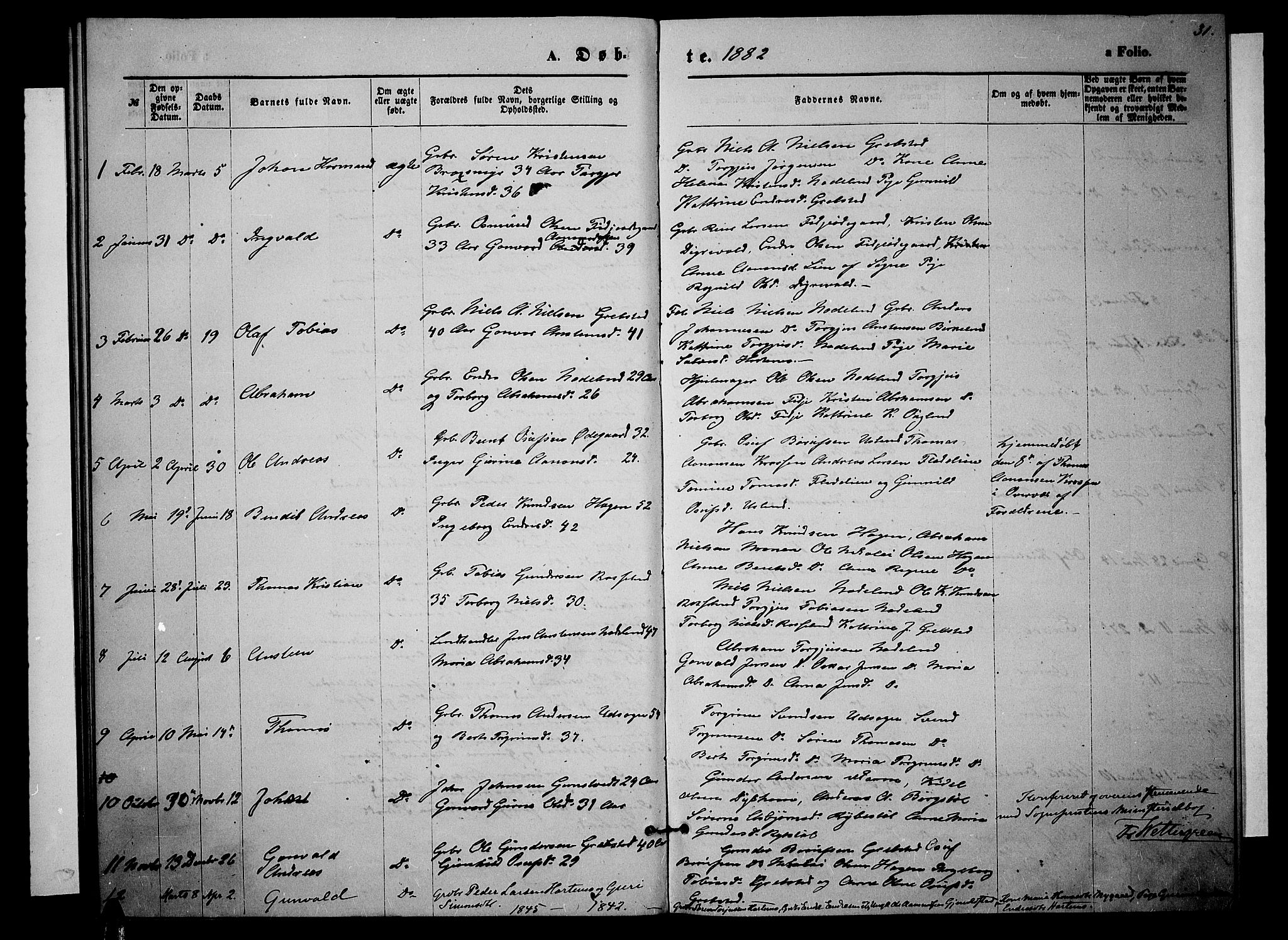 Søgne sokneprestkontor, SAK/1111-0037/F/Fb/Fba/L0003: Parish register (copy) no. B 3, 1874-1887, p. 31