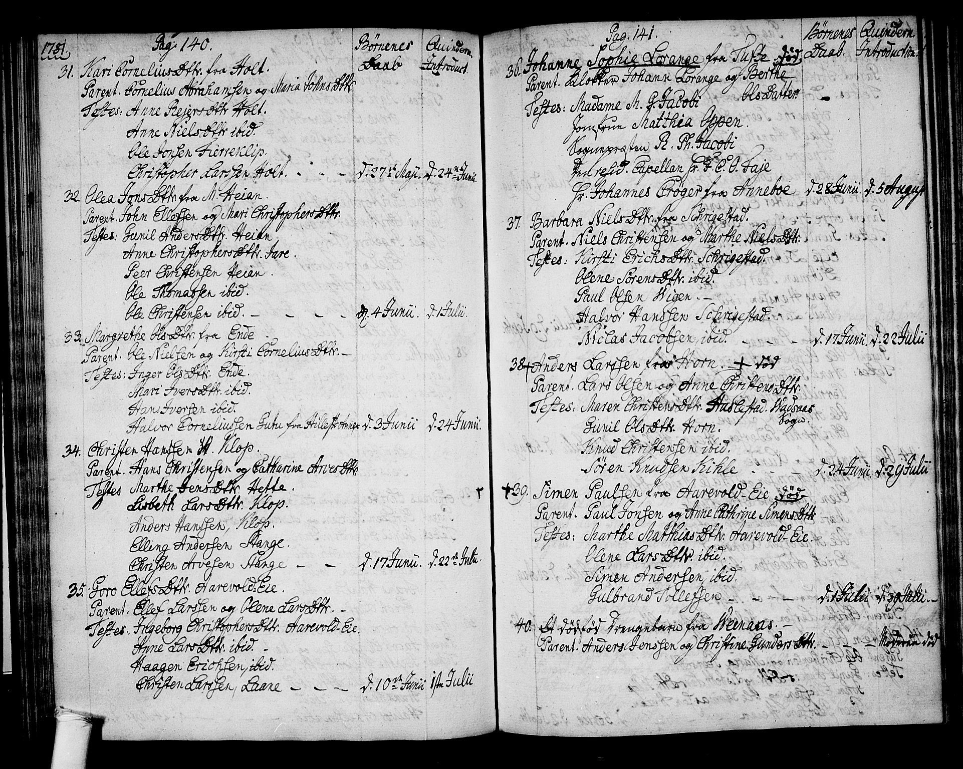 Ramnes kirkebøker, AV/SAKO-A-314/F/Fa/L0002: Parish register (official) no. I 2, 1773-1790, p. 140-141