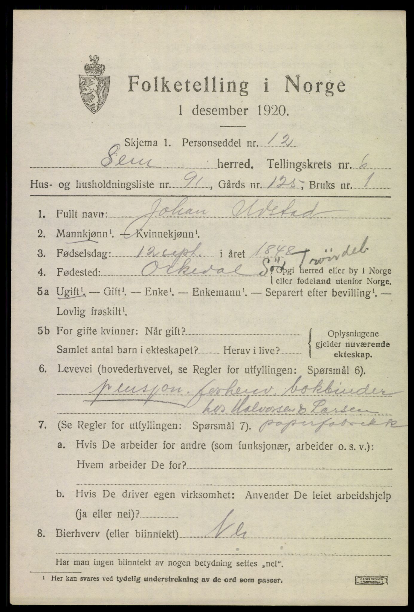 SAKO, 1920 census for Sem, 1920, p. 10311