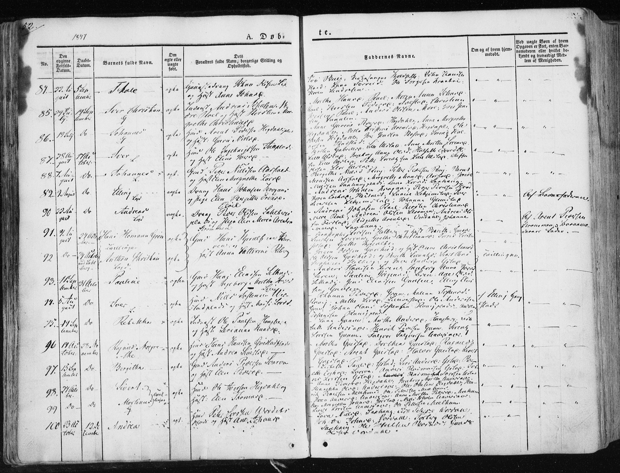 Ministerialprotokoller, klokkerbøker og fødselsregistre - Nord-Trøndelag, SAT/A-1458/730/L0280: Parish register (official) no. 730A07 /1, 1840-1854, p. 52