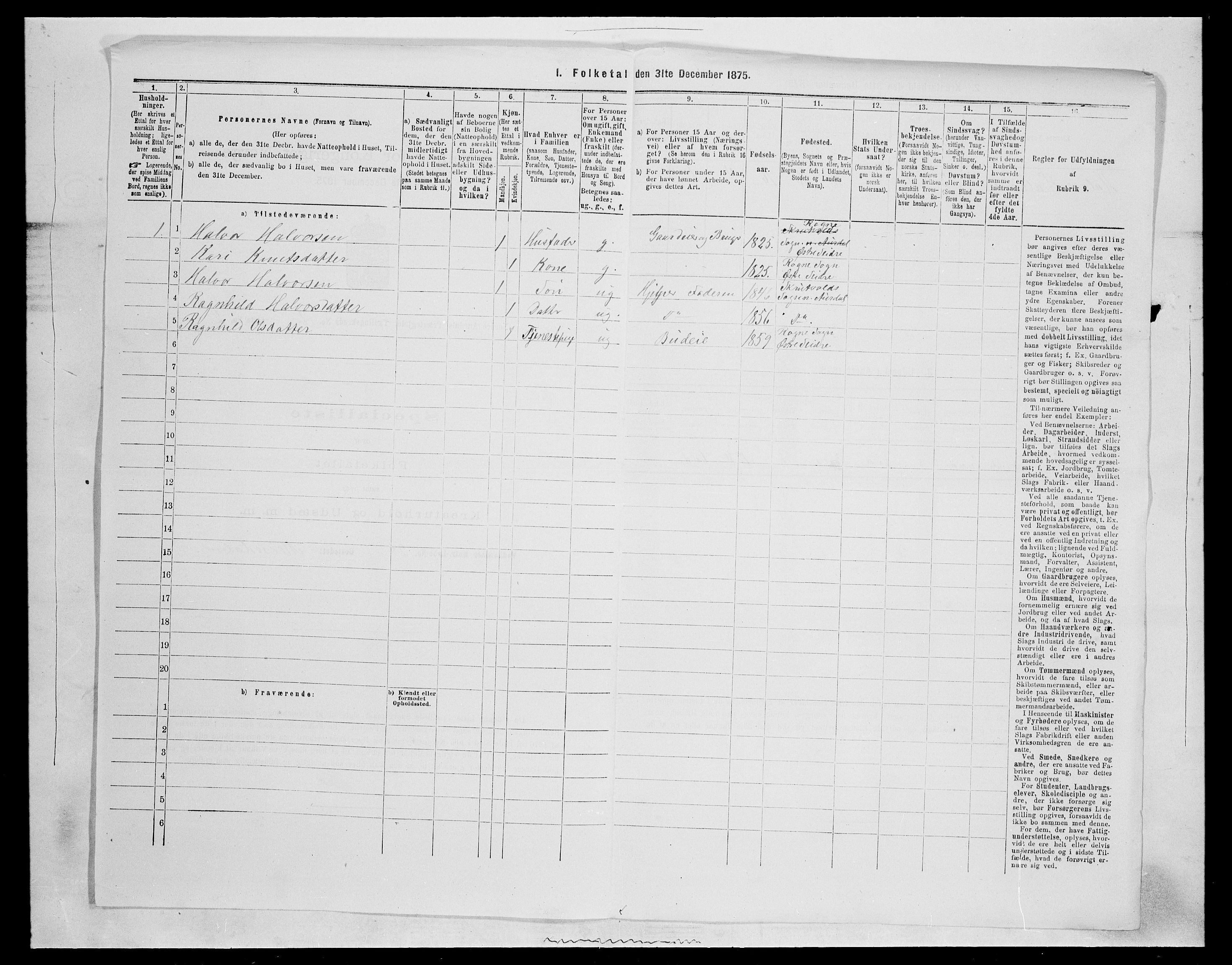 SAH, 1875 census for 0542P Nord-Aurdal, 1875, p. 121