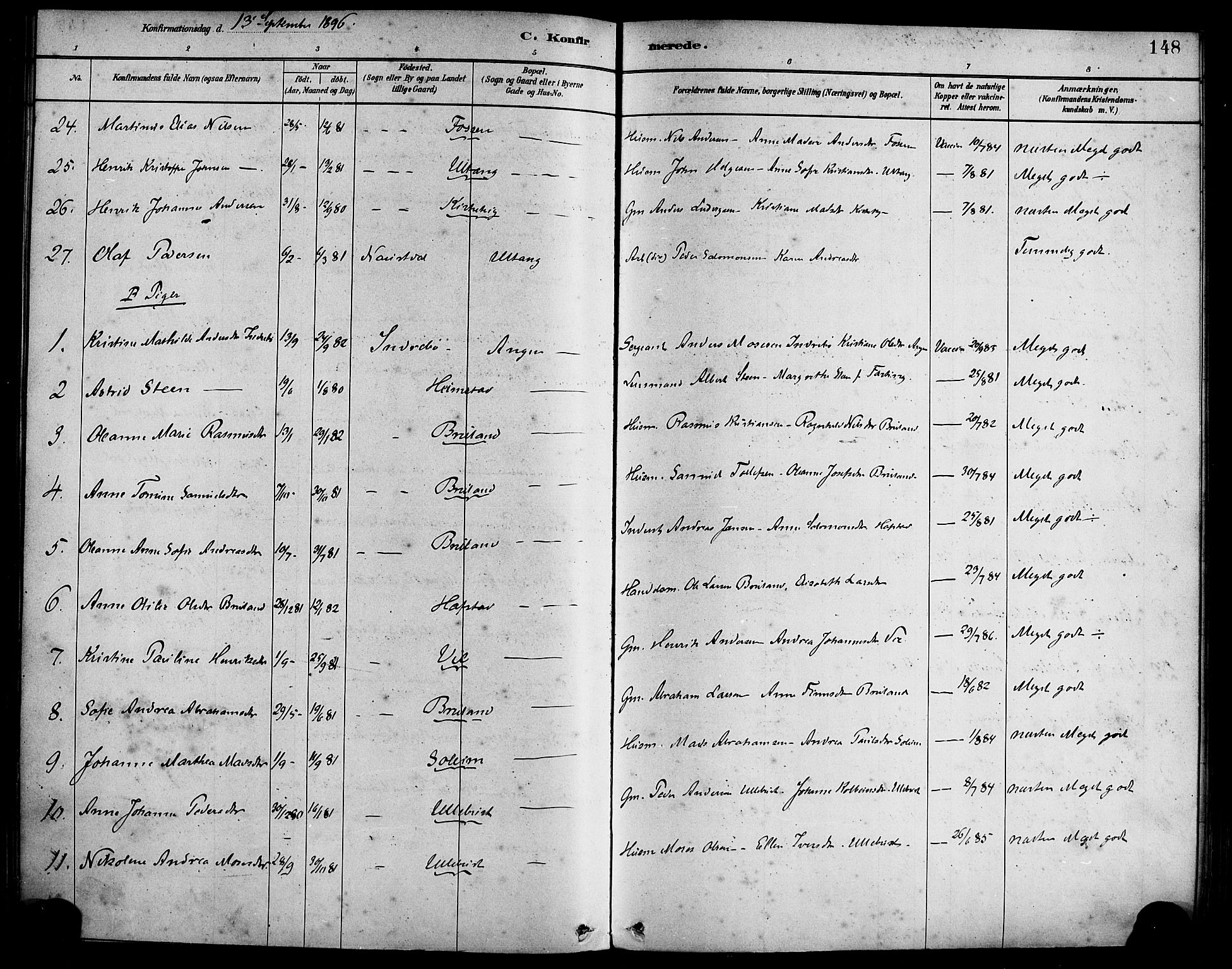 Førde sokneprestembete, AV/SAB-A-79901/H/Haa/Haab/L0001: Parish register (official) no. B 1, 1880-1898, p. 148