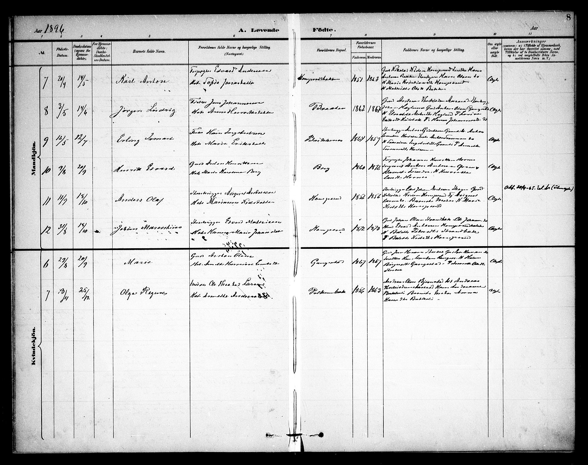 Skjeberg prestekontor Kirkebøker, AV/SAO-A-10923/F/Fb/L0002: Parish register (official) no. II 2, 1895-1910, p. 8