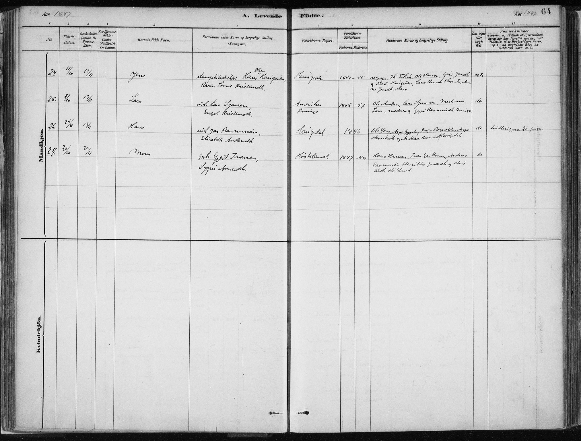 Masfjorden Sokneprestembete, AV/SAB-A-77001: Parish register (official) no. B  1, 1876-1899, p. 64