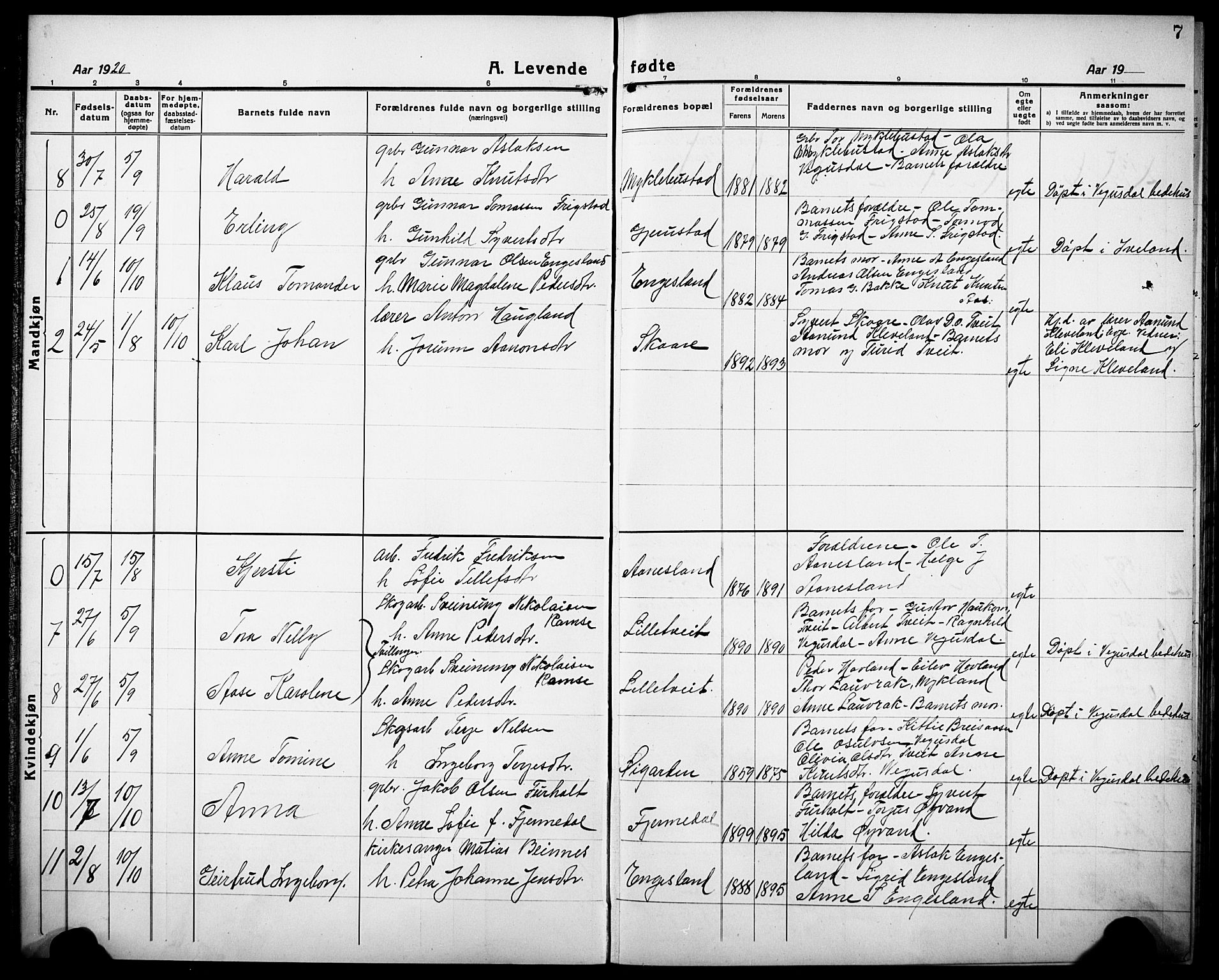 Herefoss sokneprestkontor, AV/SAK-1111-0019/F/Fb/Fbb/L0004: Parish register (copy) no. B 4, 1917-1933, p. 7