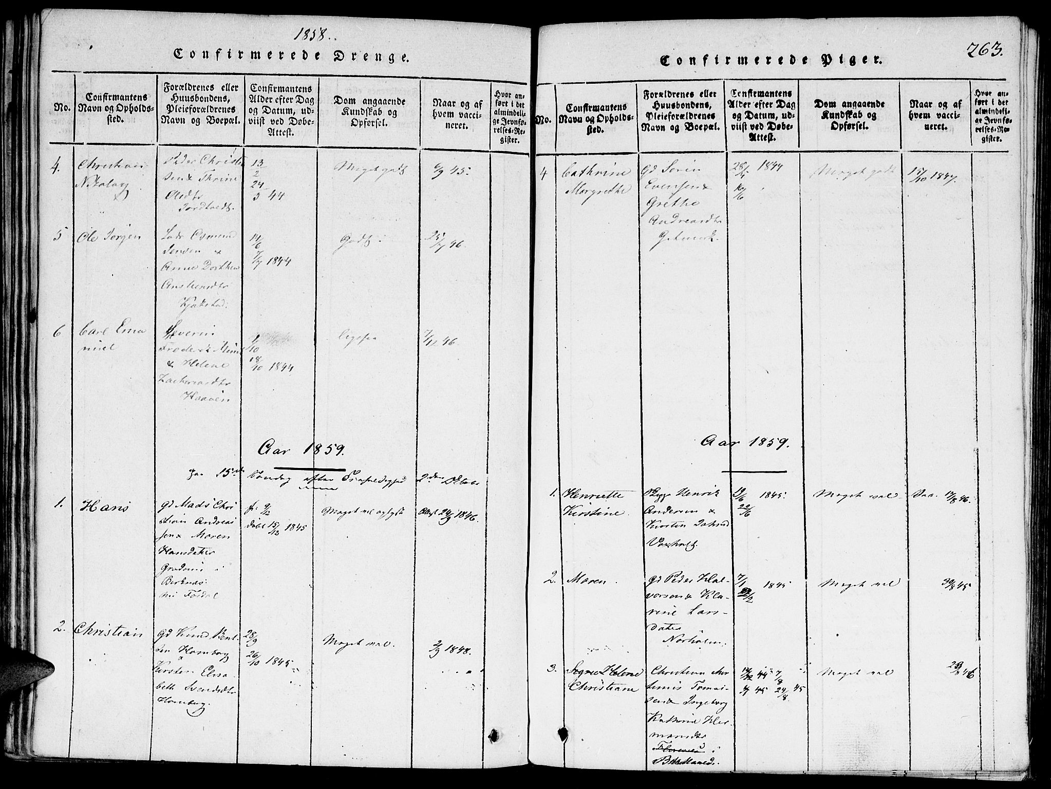 Hommedal sokneprestkontor, AV/SAK-1111-0023/F/Fa/Faa/L0001: Parish register (official) no. A 1, 1816-1860, p. 263