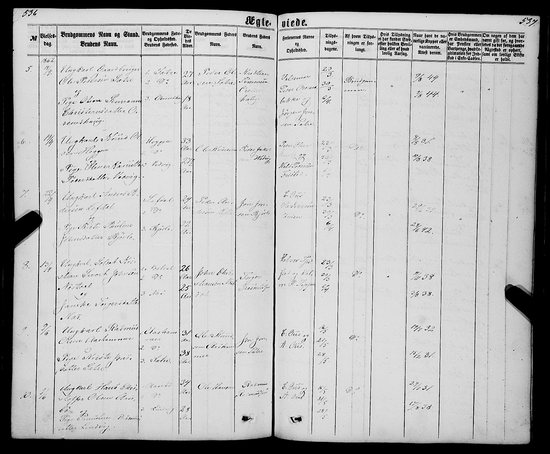 Eid sokneprestembete, AV/SAB-A-82301/H/Haa/Haaa/L0009: Parish register (official) no. A 9, 1861-1868, p. 536-537