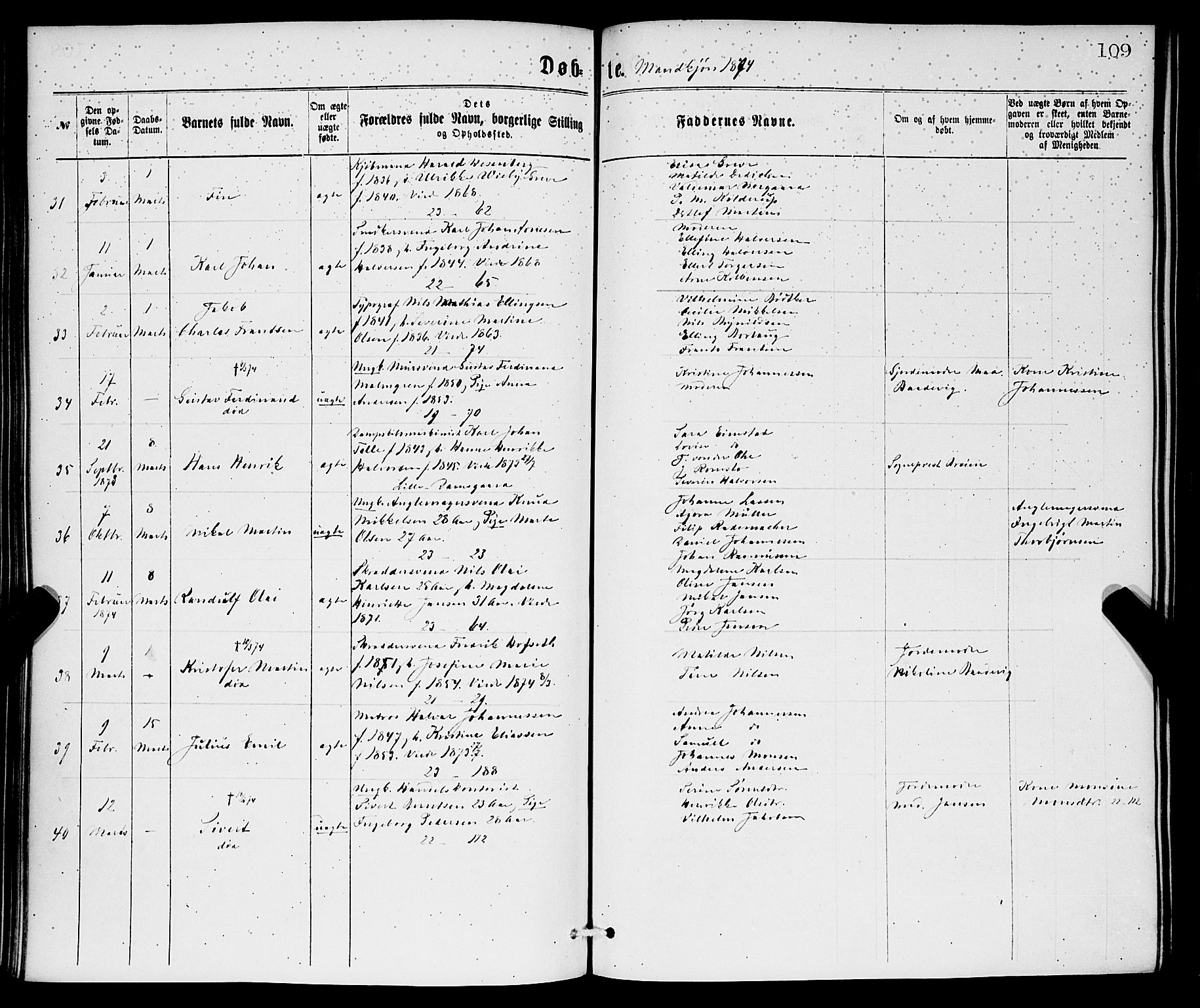 Korskirken sokneprestembete, AV/SAB-A-76101/H/Hab: Parish register (copy) no. B 6, 1869-1874, p. 109