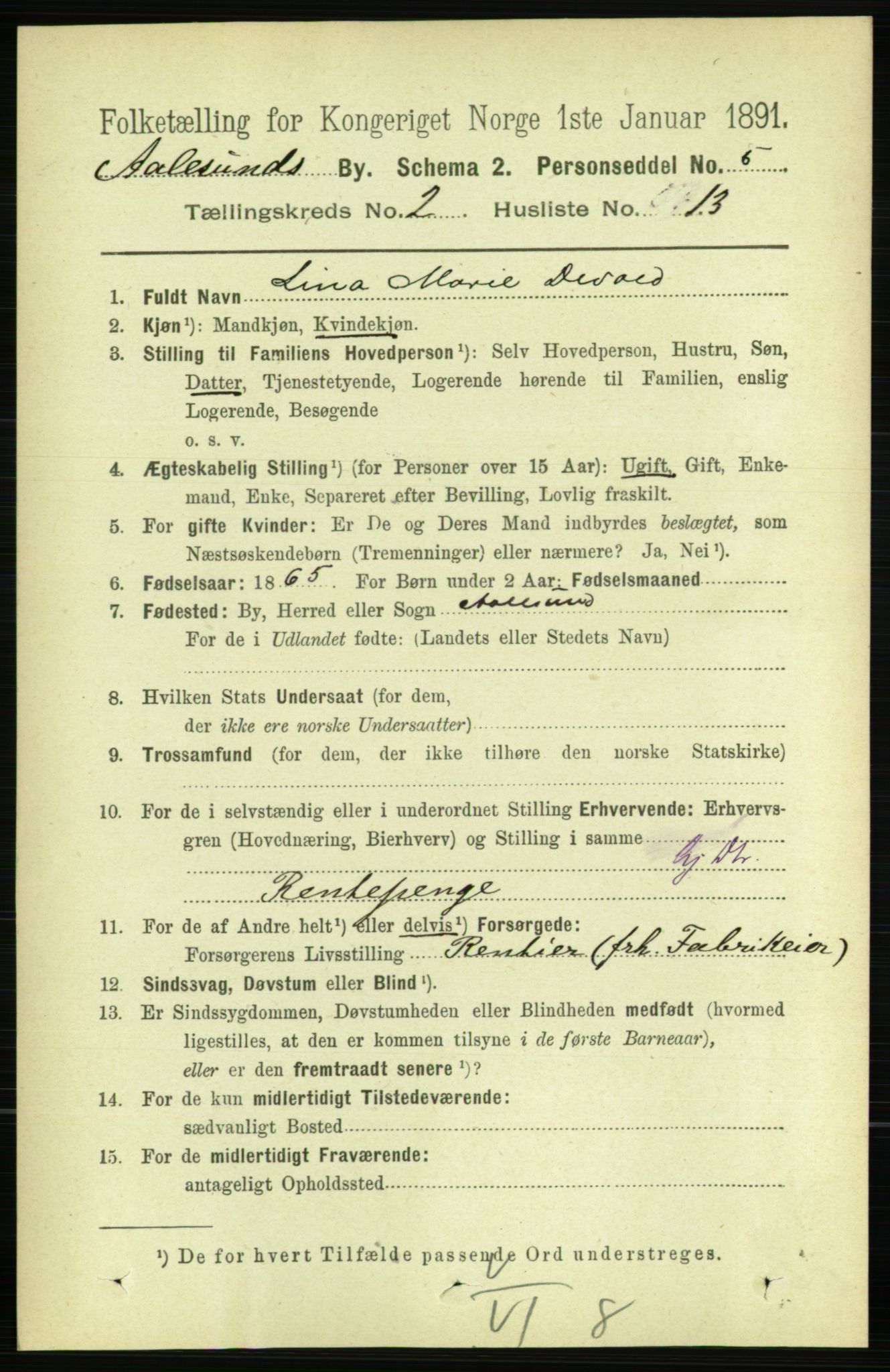 RA, 1891 census for 1501 Ålesund, 1891, p. 1877