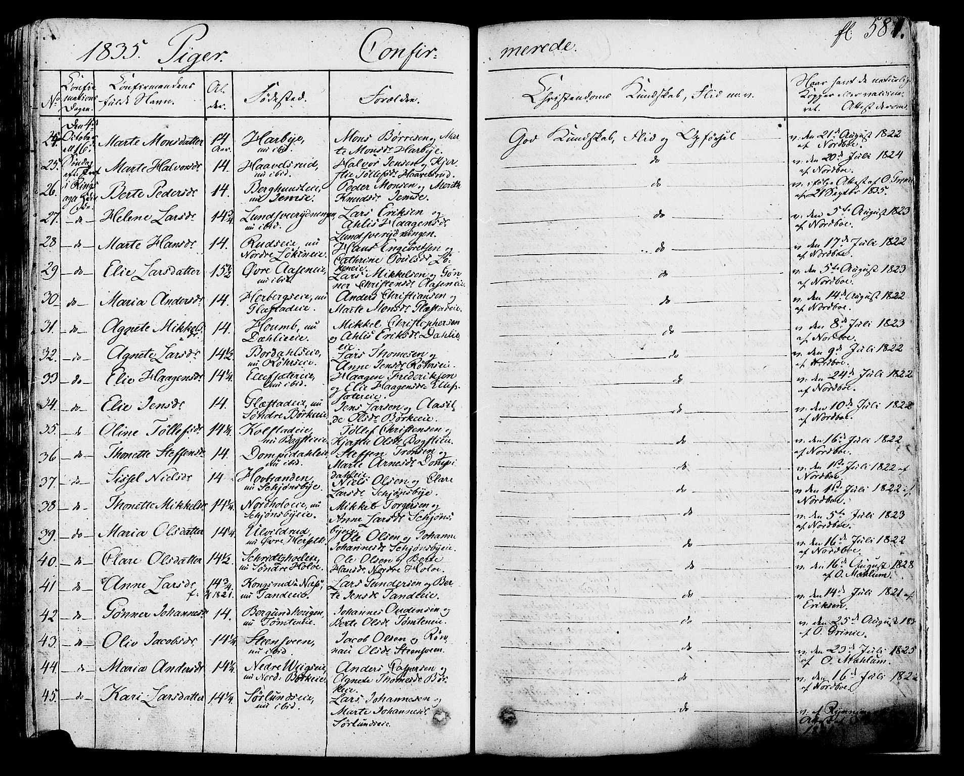 Ringsaker prestekontor, SAH/PREST-014/K/Ka/L0007: Parish register (official) no. 7B, 1826-1837, p. 581