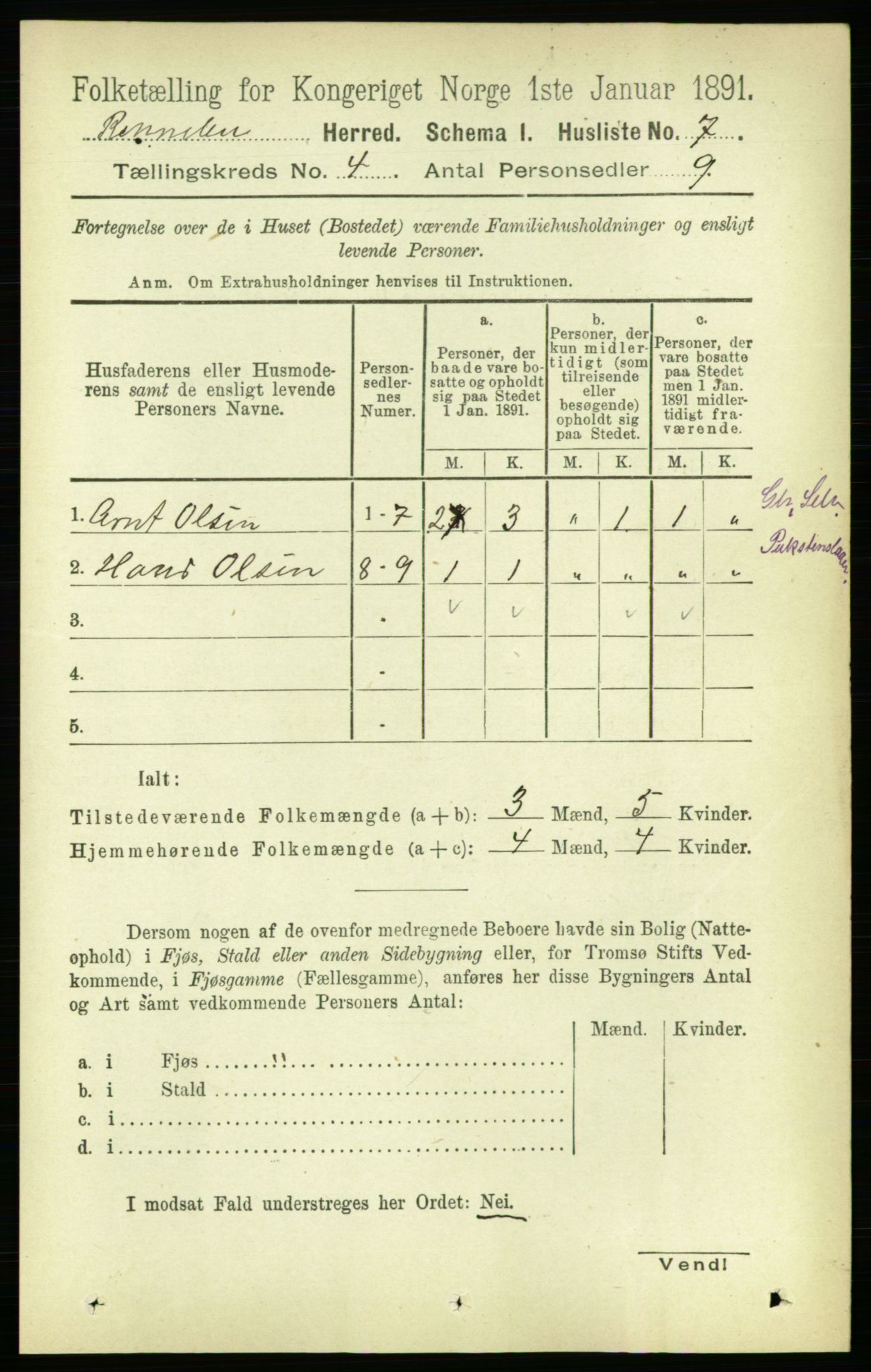 RA, 1891 census for 1635 Rennebu, 1891, p. 1896