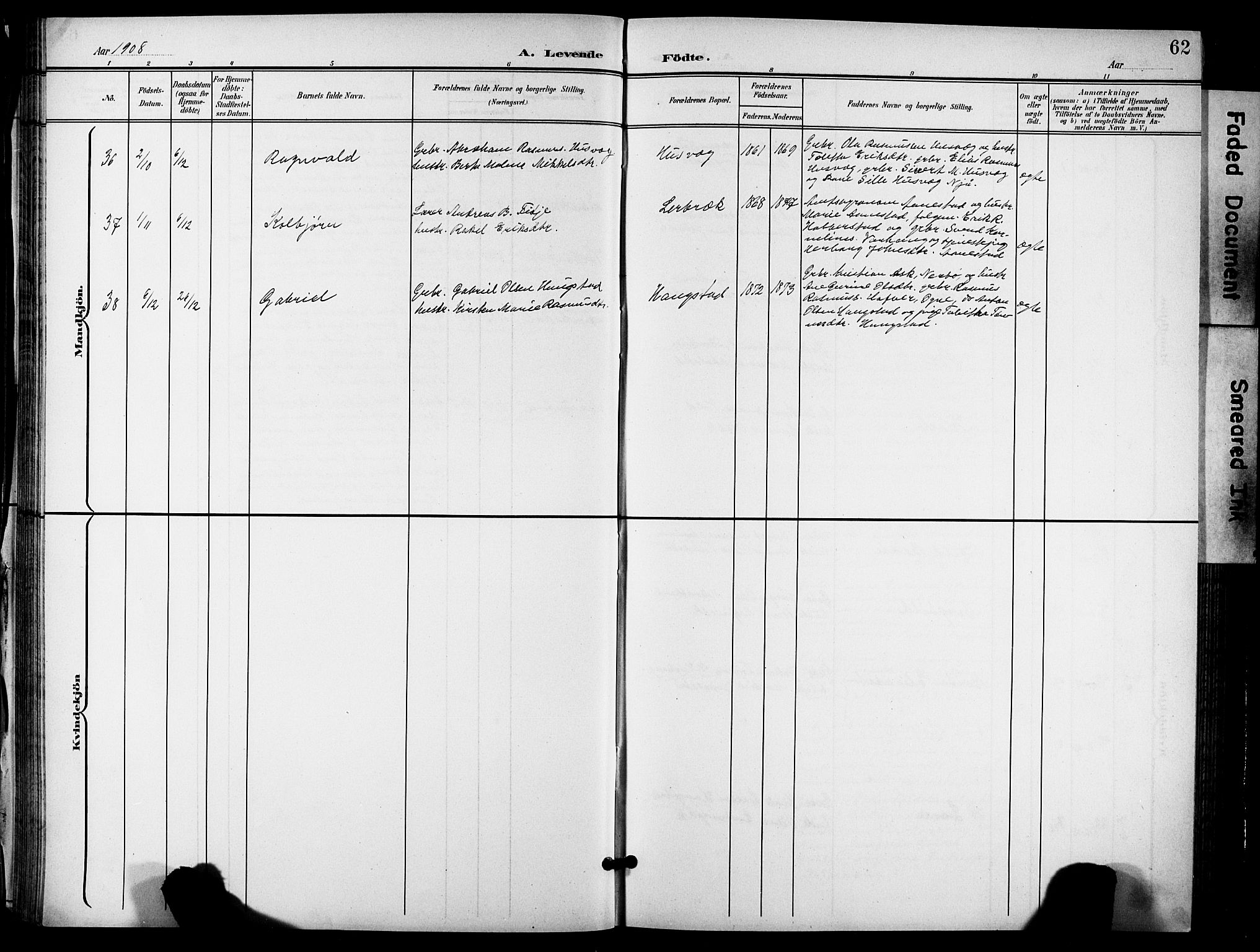 Hå sokneprestkontor, AV/SAST-A-101801/001/30BB/L0006: Parish register (copy) no. B 6, 1900-1924, p. 62