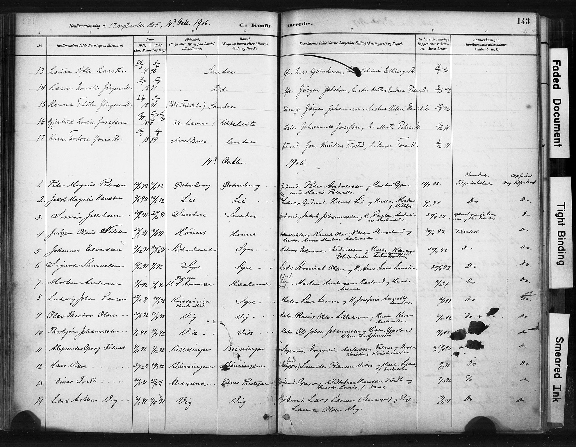 Skudenes sokneprestkontor, SAST/A -101849/H/Ha/Haa/L0009: Parish register (official) no. A 6, 1882-1912, p. 143