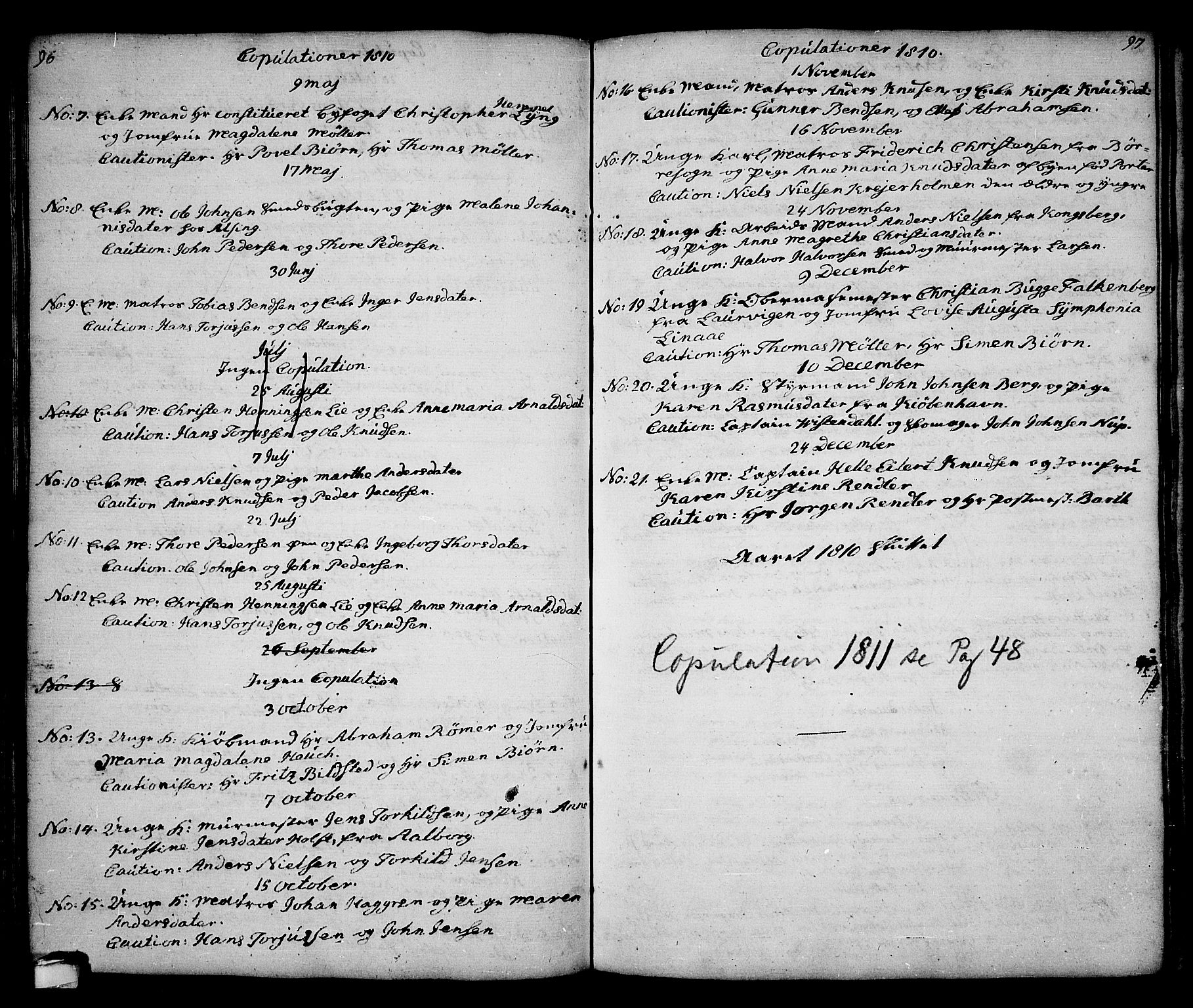Kragerø kirkebøker, SAKO/A-278/G/Ga/L0001: Parish register (copy) no. 1 /1, 1806-1811, p. 96-97