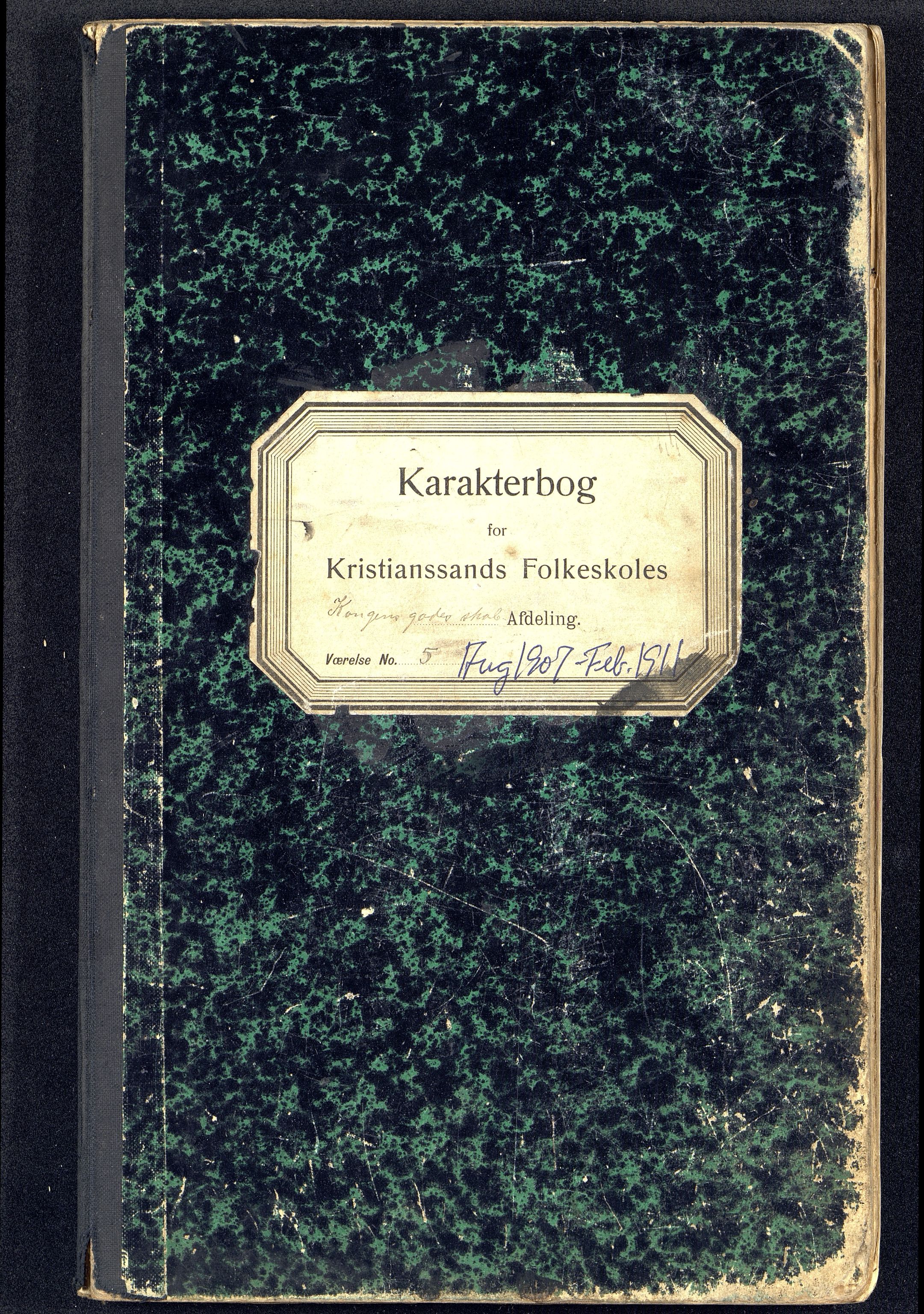 Kristiansand By - Kongensgate Skole, ARKSOR/1001KG560/G/Gb/L0005/0002: Karakterprotokoller / Karakterprotokoll, 1907-1911