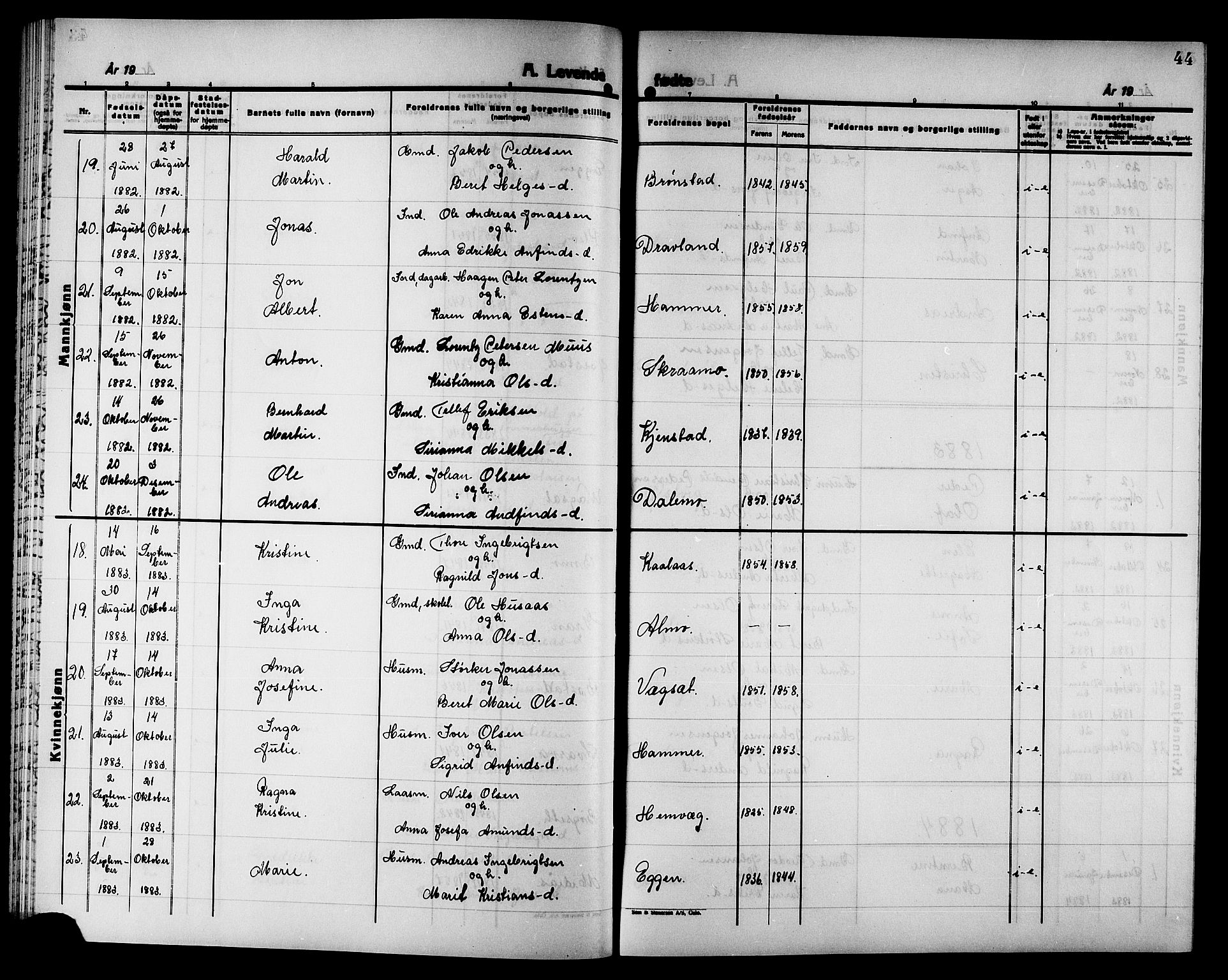 Ministerialprotokoller, klokkerbøker og fødselsregistre - Nord-Trøndelag, SAT/A-1458/749/L0486: Parish register (official) no. 749D02, 1873-1887, p. 44