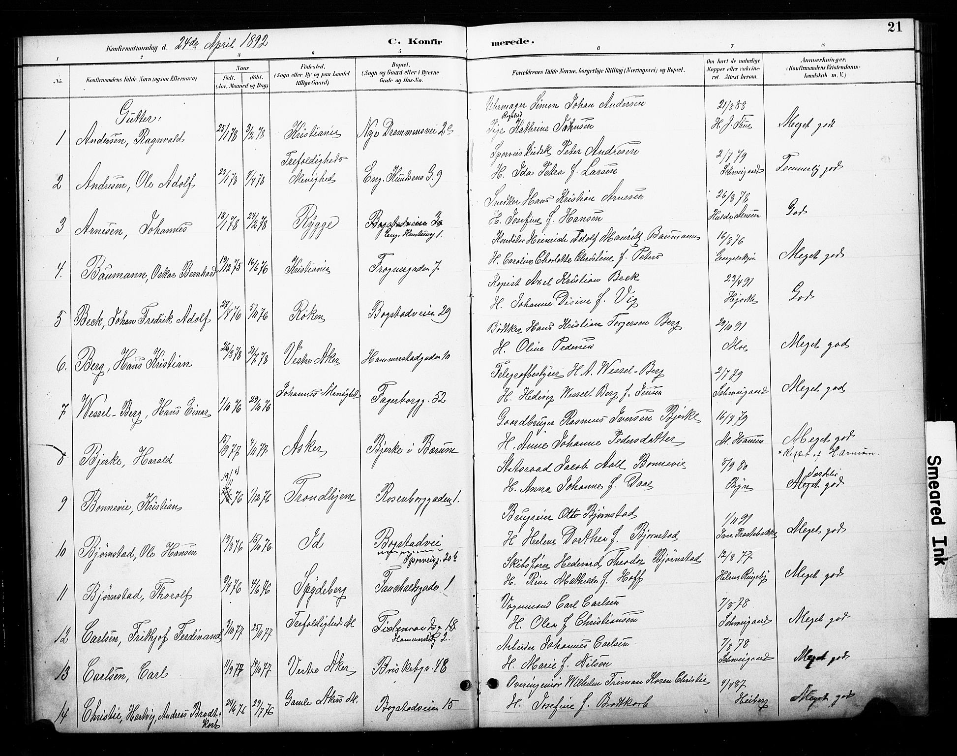 Uranienborg prestekontor Kirkebøker, SAO/A-10877/F/Fa/L0003: Parish register (official) no. 3, 1890-1904, p. 21