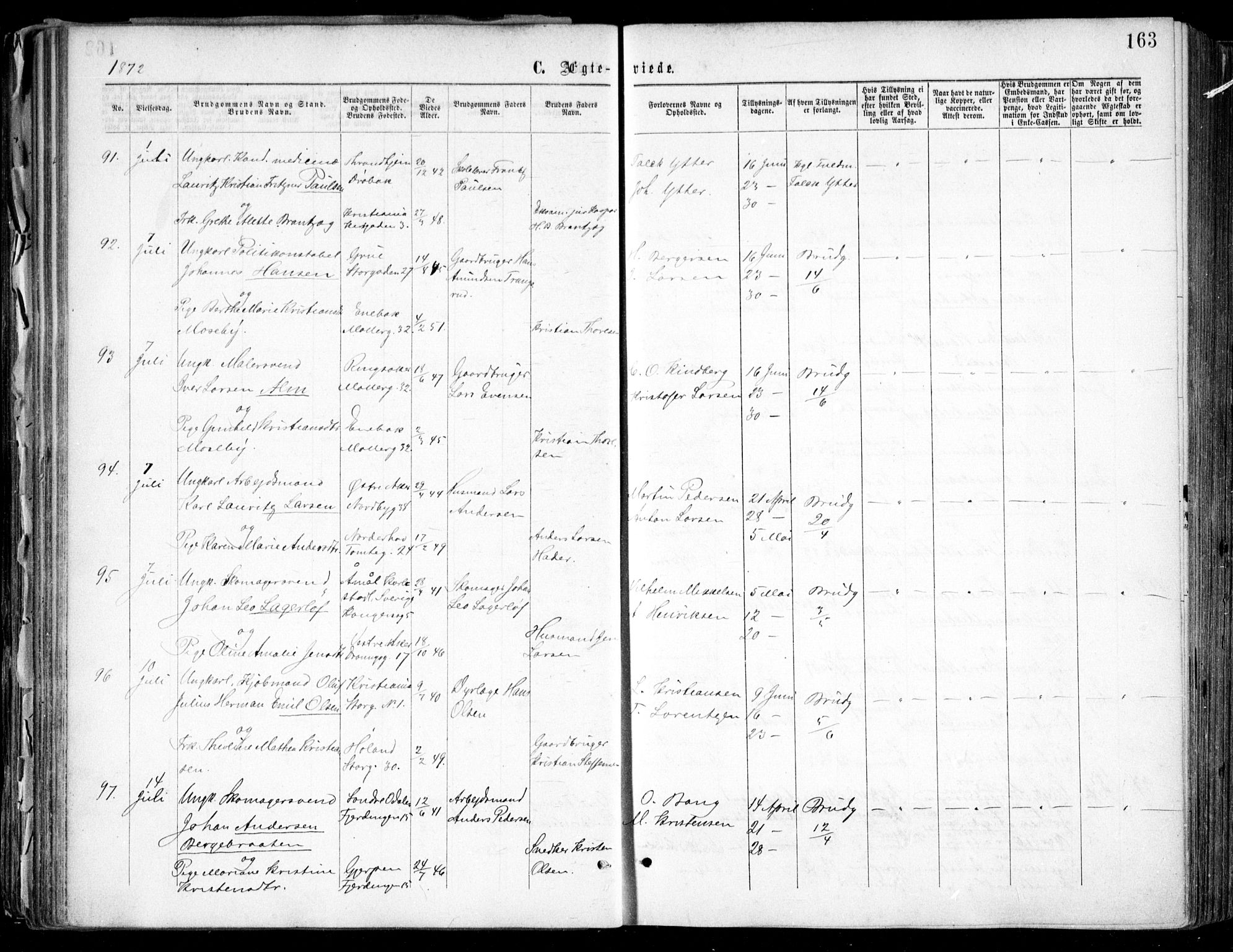 Oslo domkirke Kirkebøker, SAO/A-10752/F/Fa/L0021: Parish register (official) no. 21, 1865-1884, p. 163
