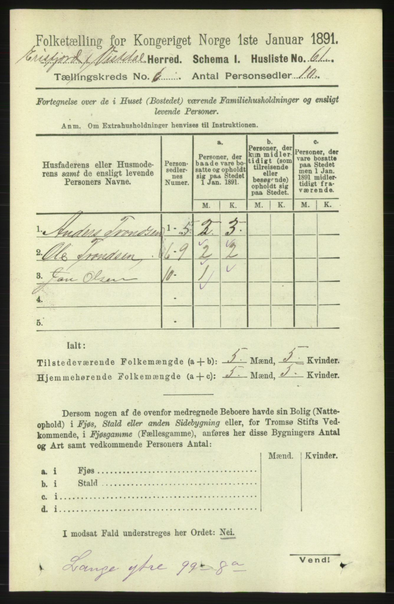 RA, 1891 census for 1542 Eresfjord og Vistdal, 1891, p. 1516