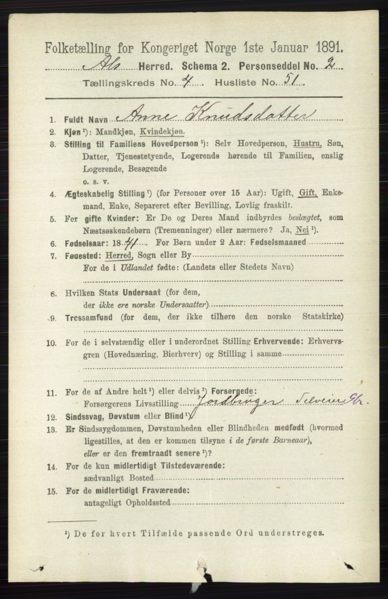 RA, 1891 census for 0619 Ål, 1891, p. 1332