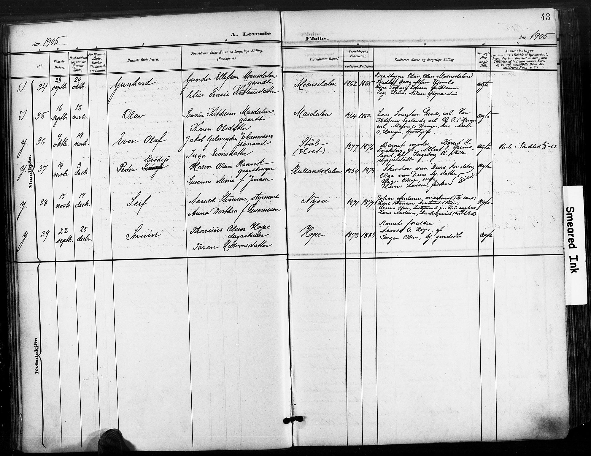 Søndeled sokneprestkontor, AV/SAK-1111-0038/F/Fa/L0006: Parish register (official) no. A 6, 1900-1922, p. 43