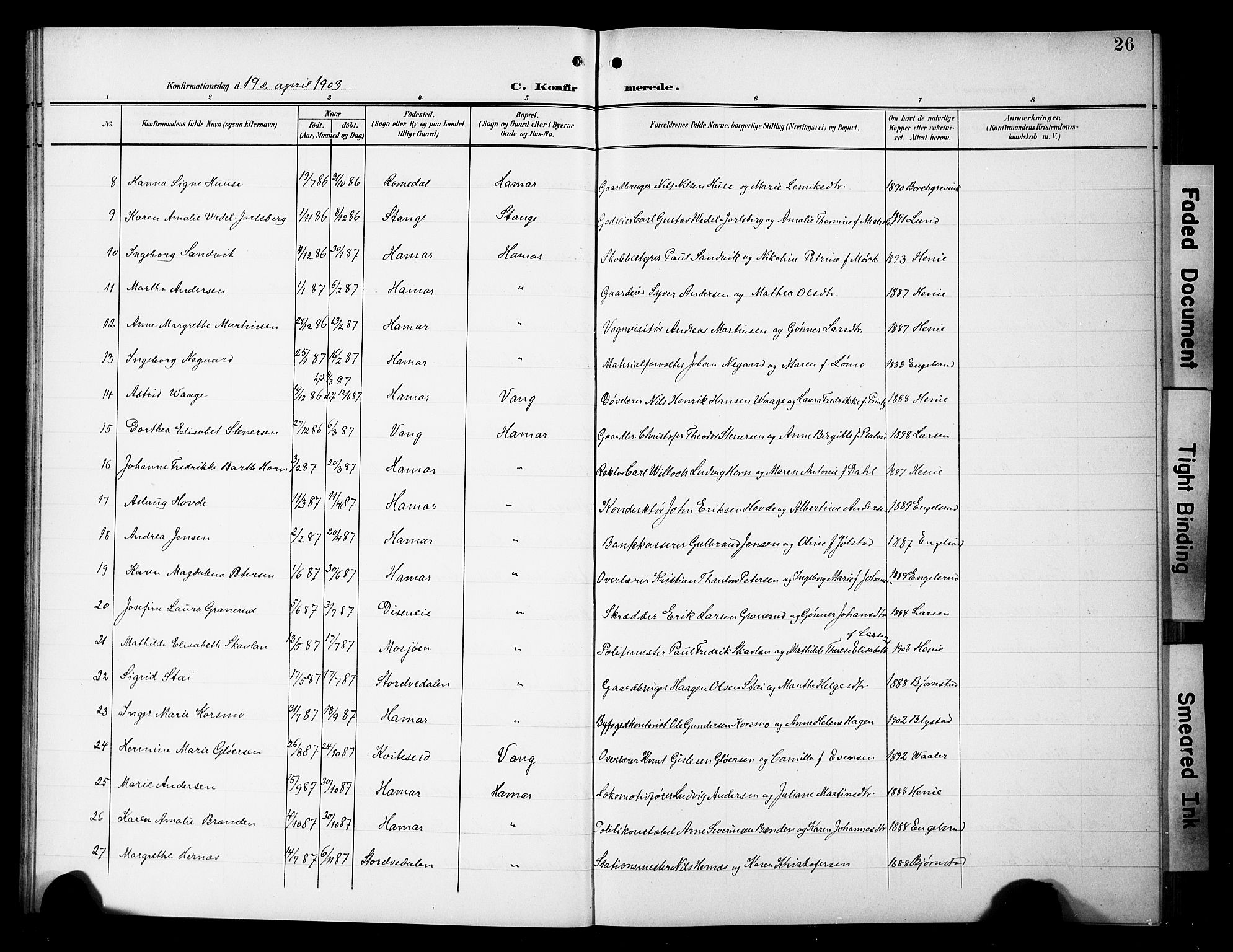 Hamar prestekontor, AV/SAH-DOMPH-002/H/Ha/Hab/L0002: Parish register (copy) no. 2, 1899-1929, p. 26