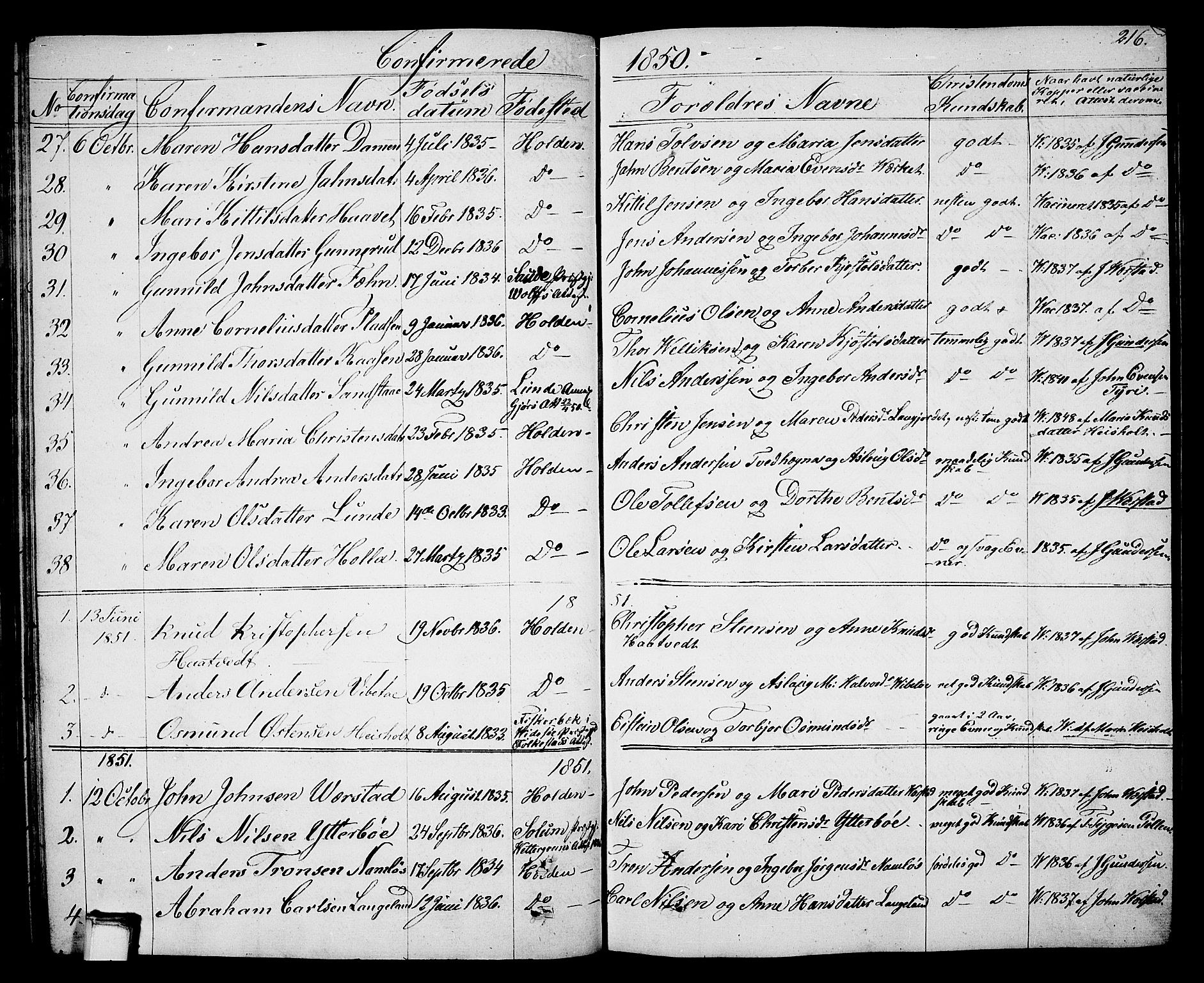 Holla kirkebøker, SAKO/A-272/G/Ga/L0003: Parish register (copy) no. I 3, 1849-1866, p. 216