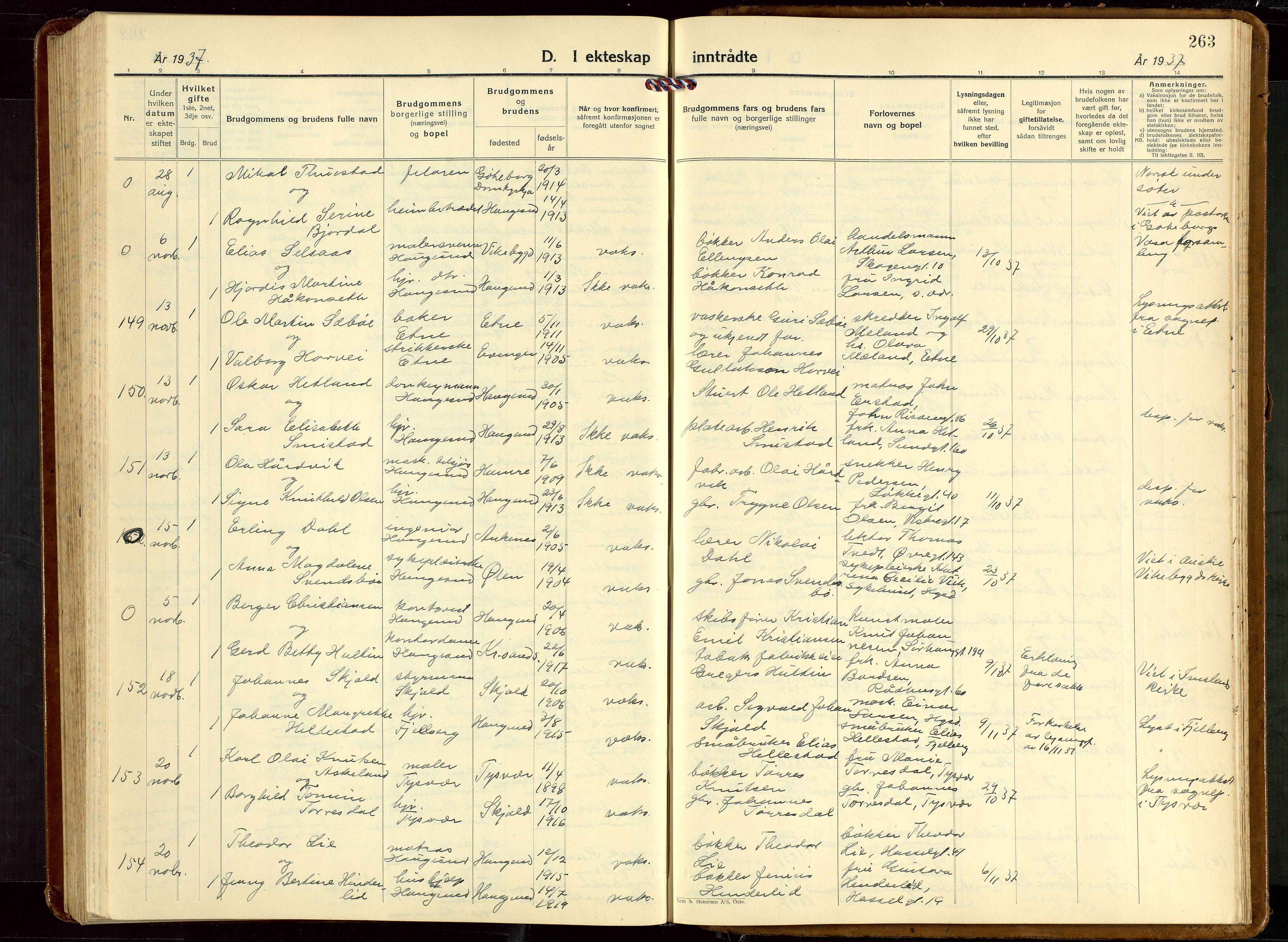 Haugesund sokneprestkontor, AV/SAST-A -101863/H/Ha/Hab/L0013: Parish register (copy) no. B 13, 1931-1943, p. 263