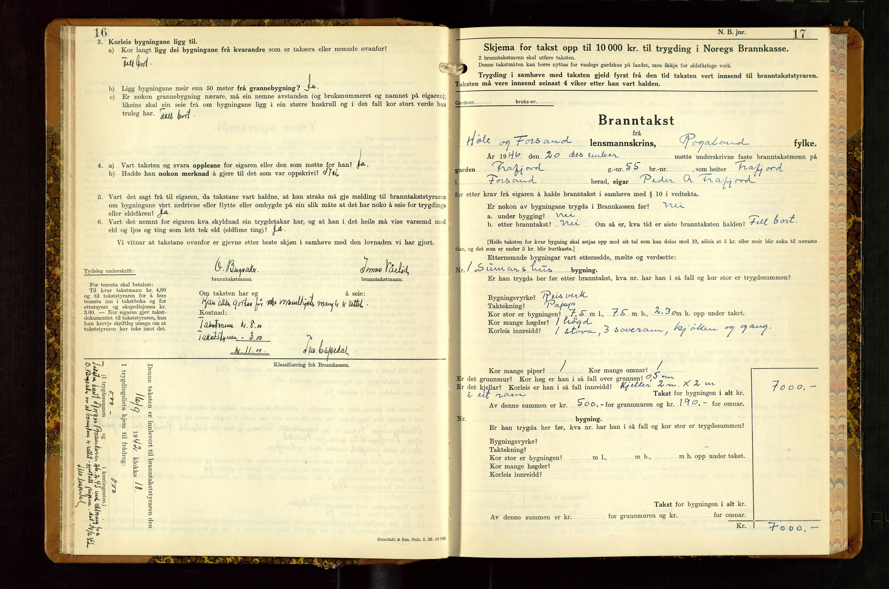 Høle og Forsand lensmannskontor, SAST/A-100127/Gob/L0002: "Branntakstbok" - skjematakst, 1941-1955, p. 16-17