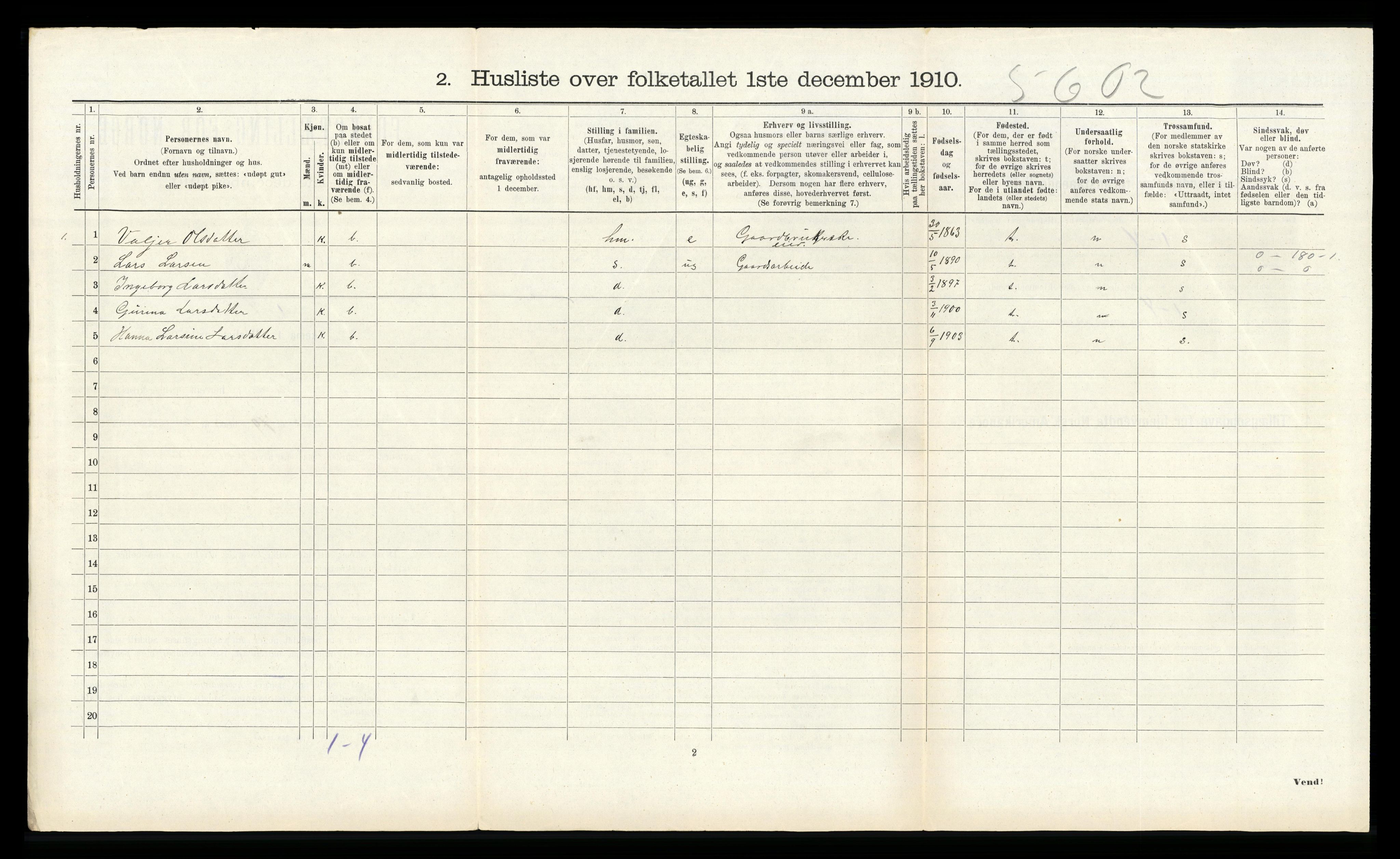 RA, 1910 census for Etne, 1910, p. 623