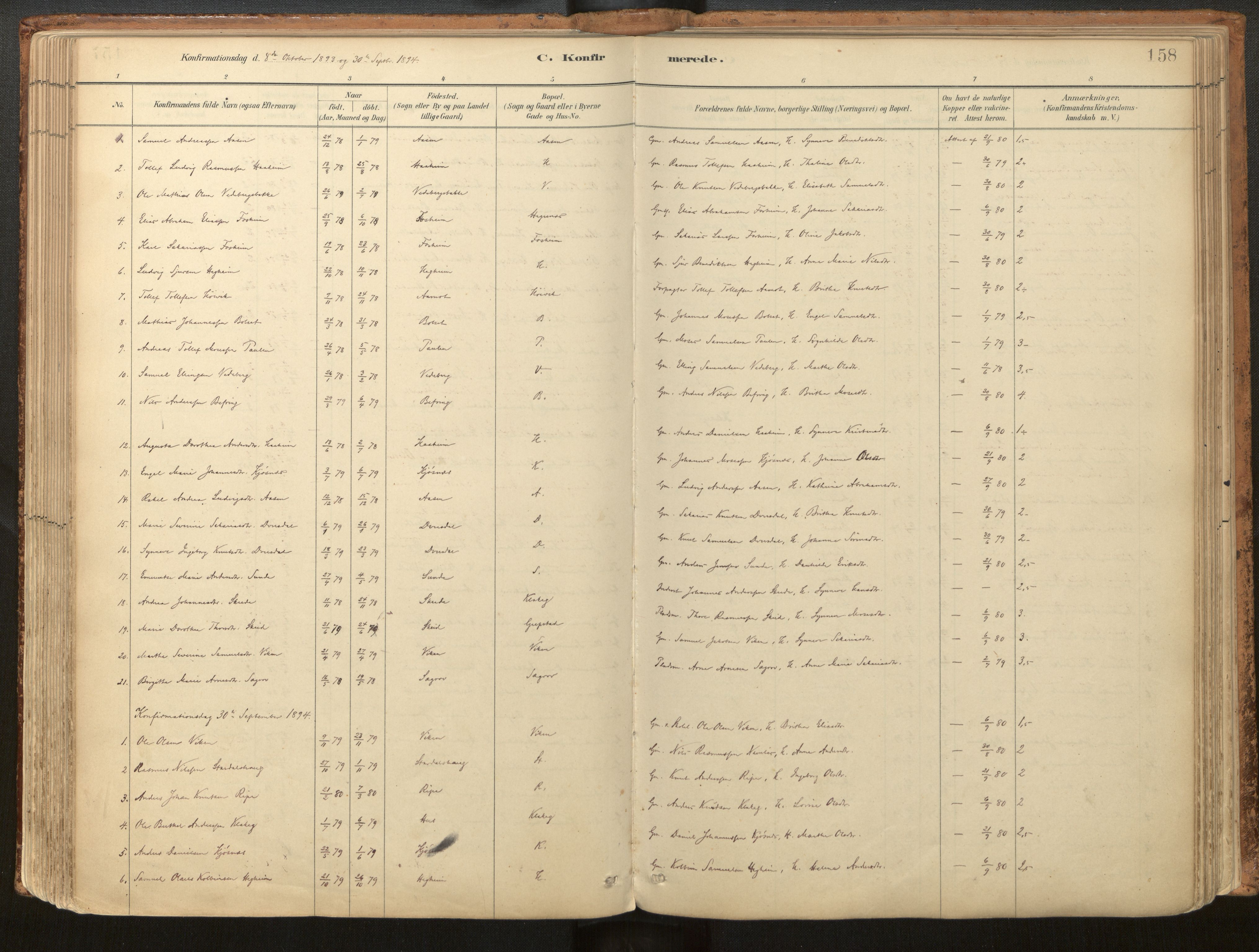 Jølster sokneprestembete, SAB/A-80701/H/Haa/Haac/L0001: Parish register (official) no. C 1, 1882-1928, p. 158