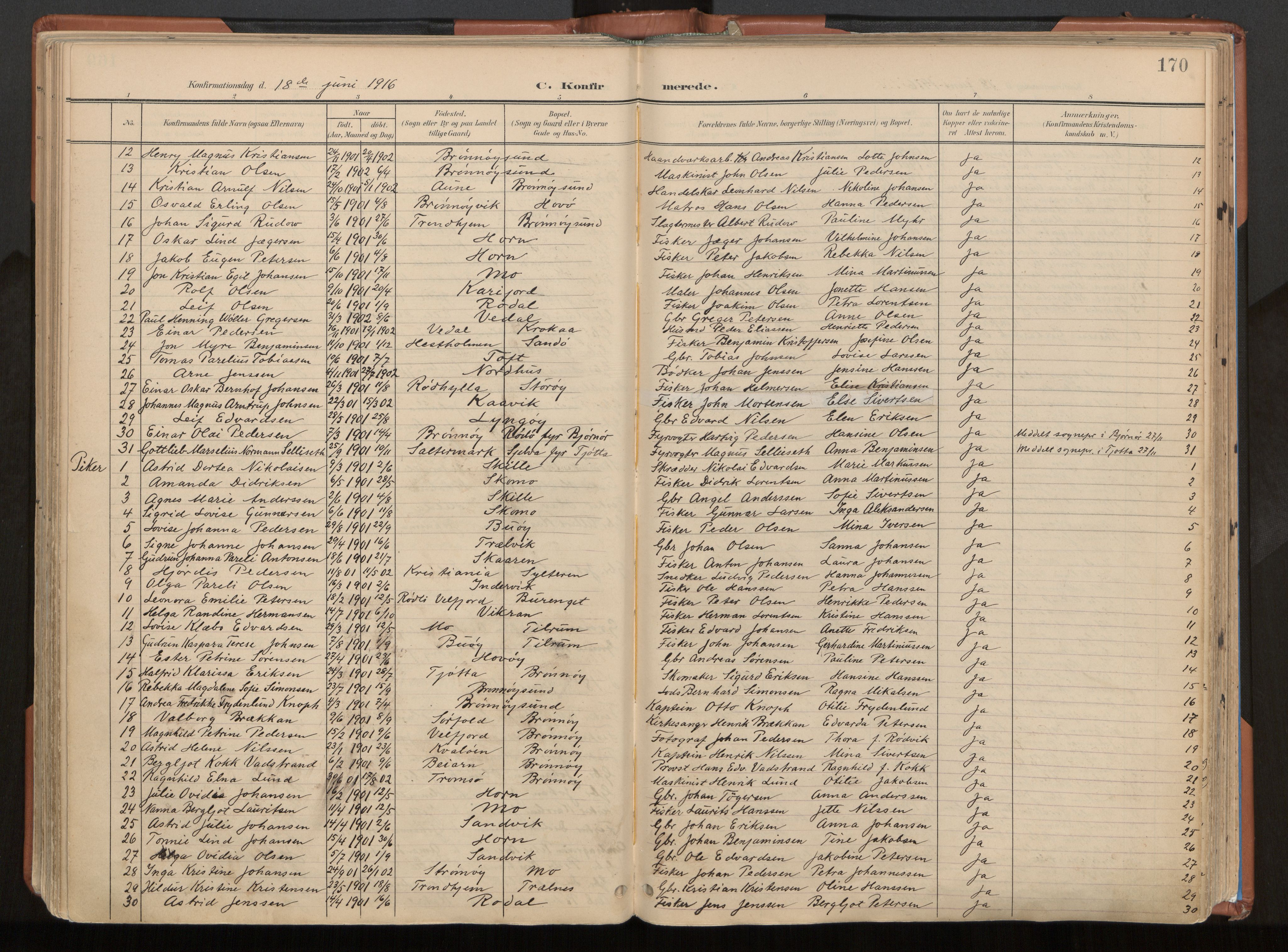 Ministerialprotokoller, klokkerbøker og fødselsregistre - Nordland, AV/SAT-A-1459/813/L0201: Parish register (official) no. 813A11, 1901-1918, p. 170