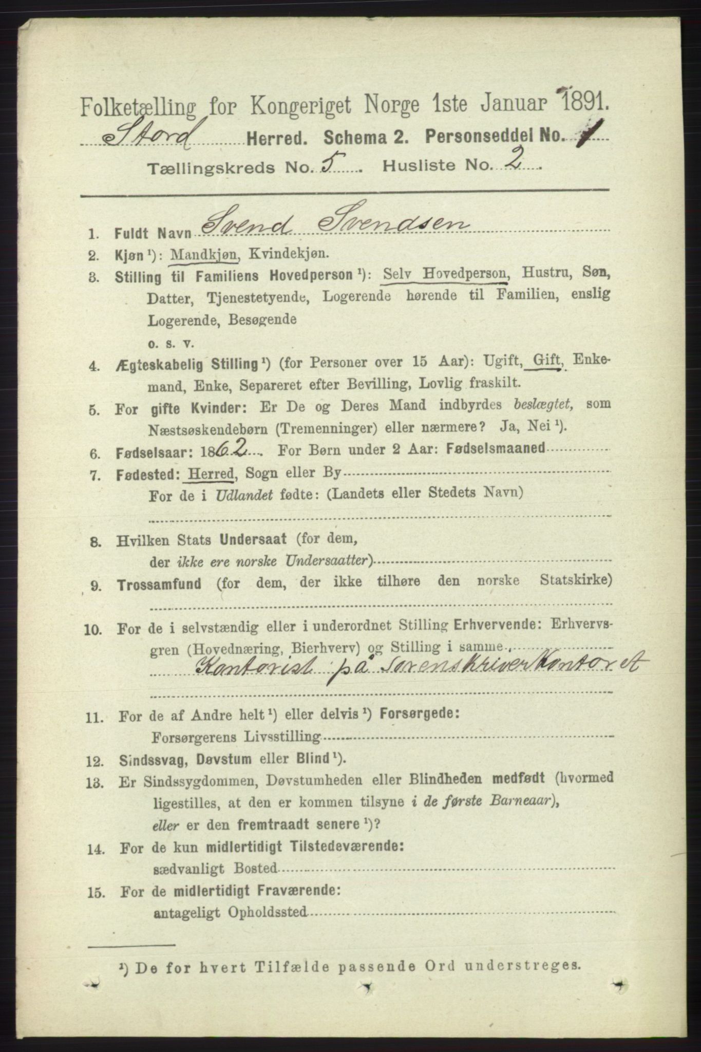 RA, 1891 census for 1221 Stord, 1891, p. 1660