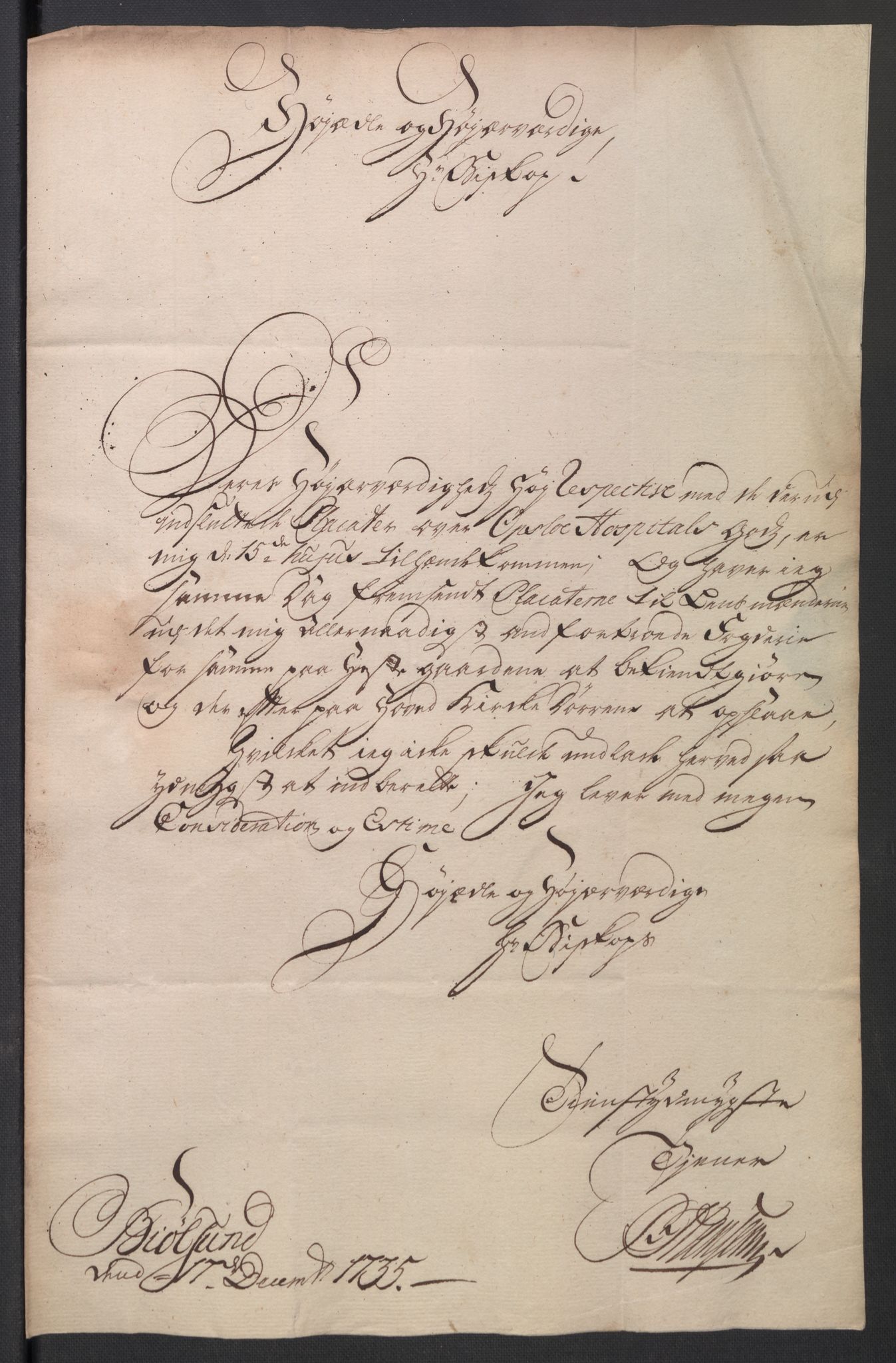 Oslo stiftsdireksjon, AV/SAO-A-11085/K/Kb/L0003/0004: Oslo Hospital / Auksjoner over Hospitalets eiendommer: Korrespondanse, 1735-1736, p. 18