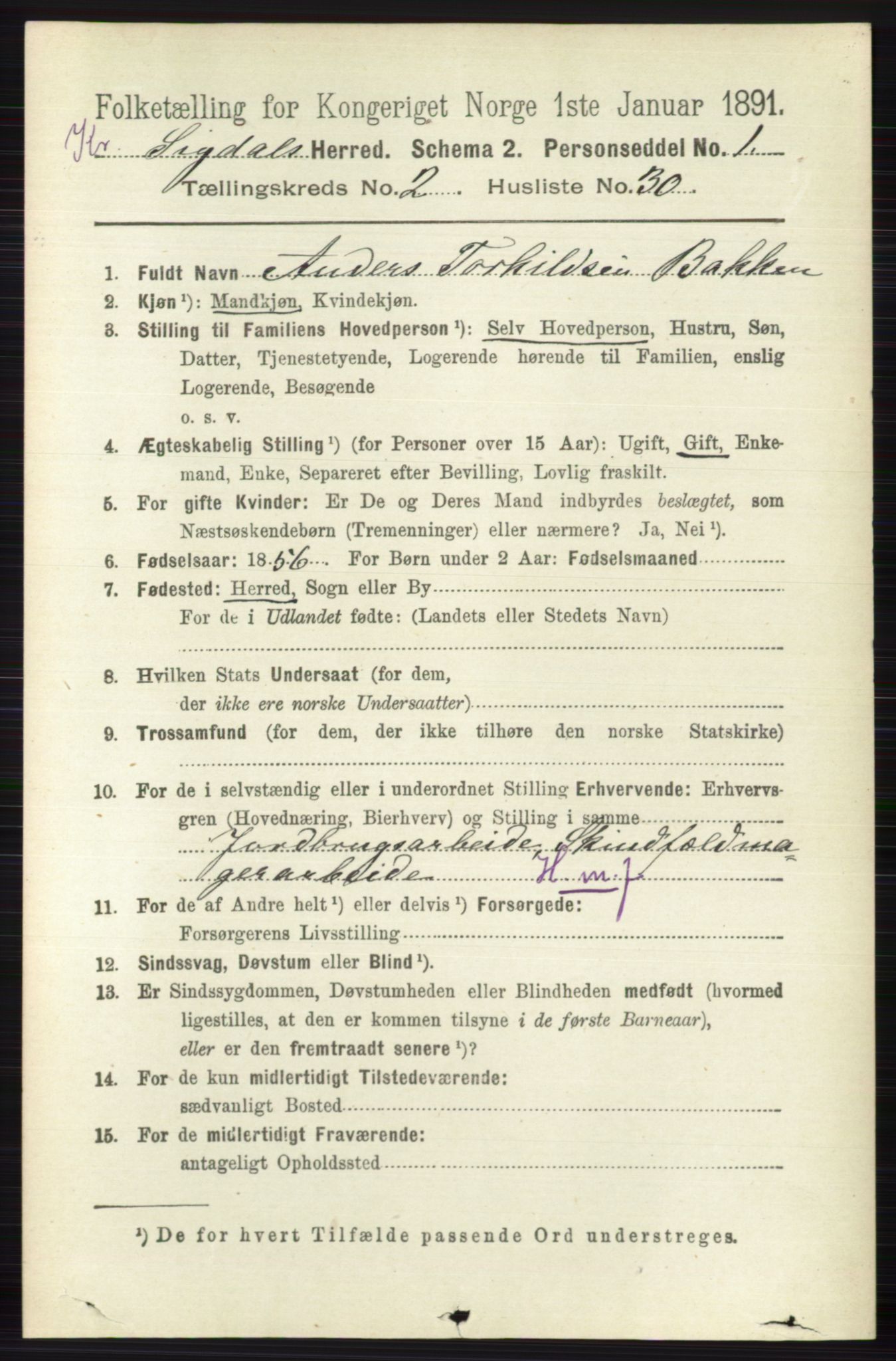 RA, 1891 census for 0621 Sigdal, 1891, p. 5518